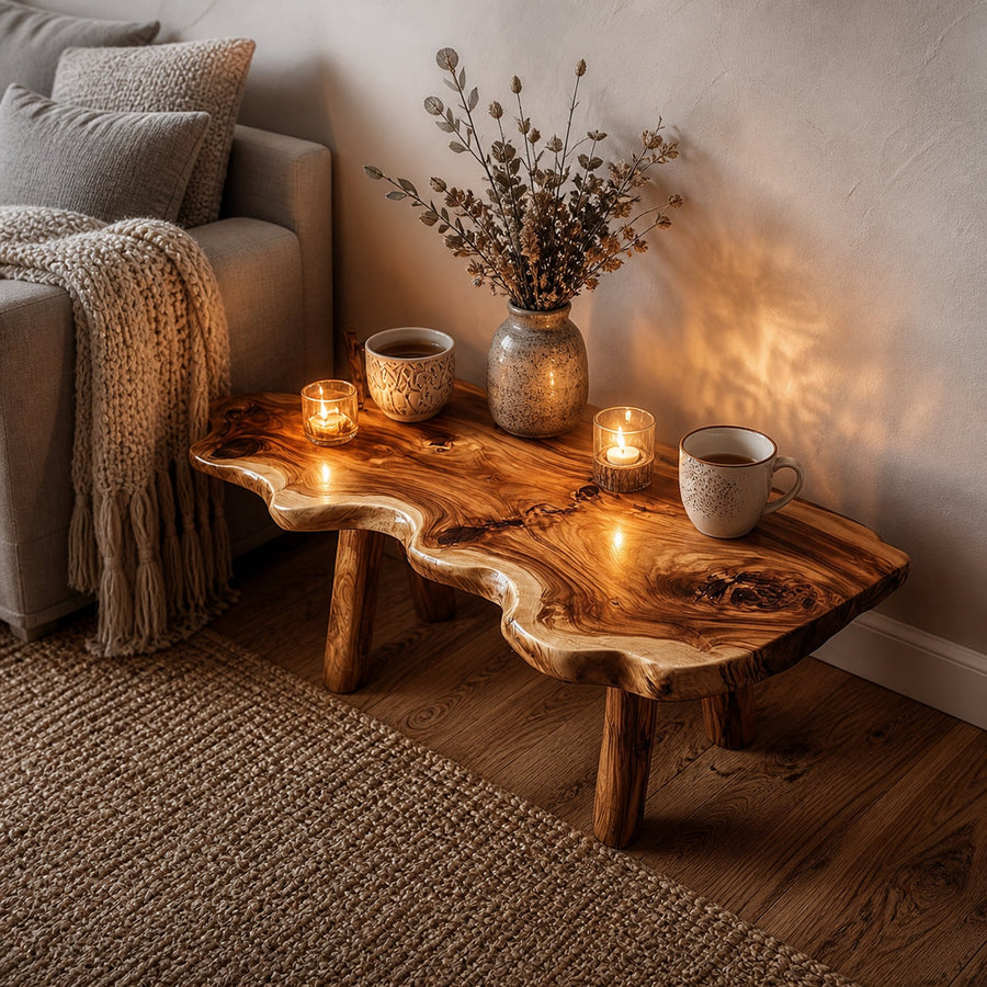 Rustic Natural Shape Coffee Table Living Room Cabin Room