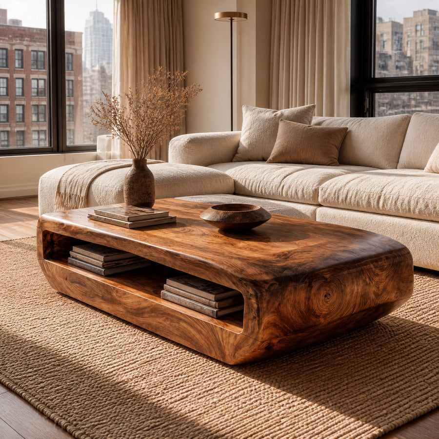 Rustic Natural Wood Coffee Table With Storage For Living Room And Lounge