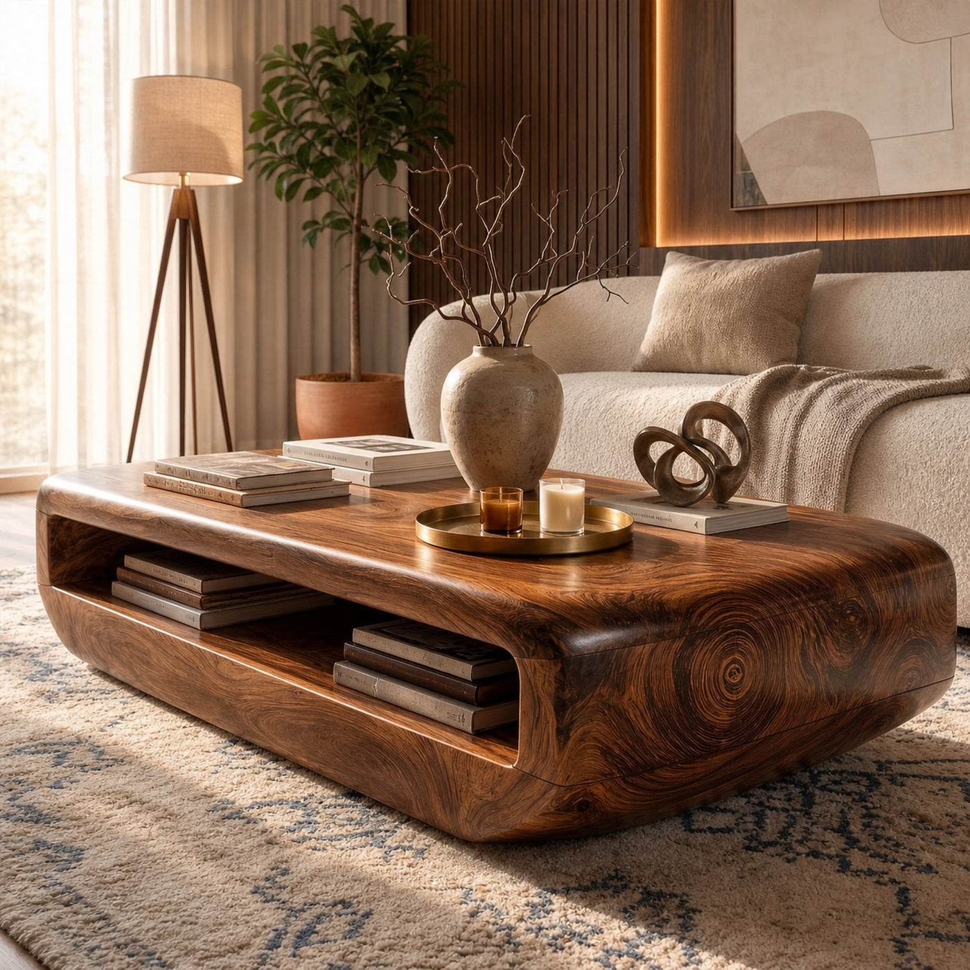 Rustic Natural Wood Coffee Table With Storage For Living Room And Lounge - product view 6