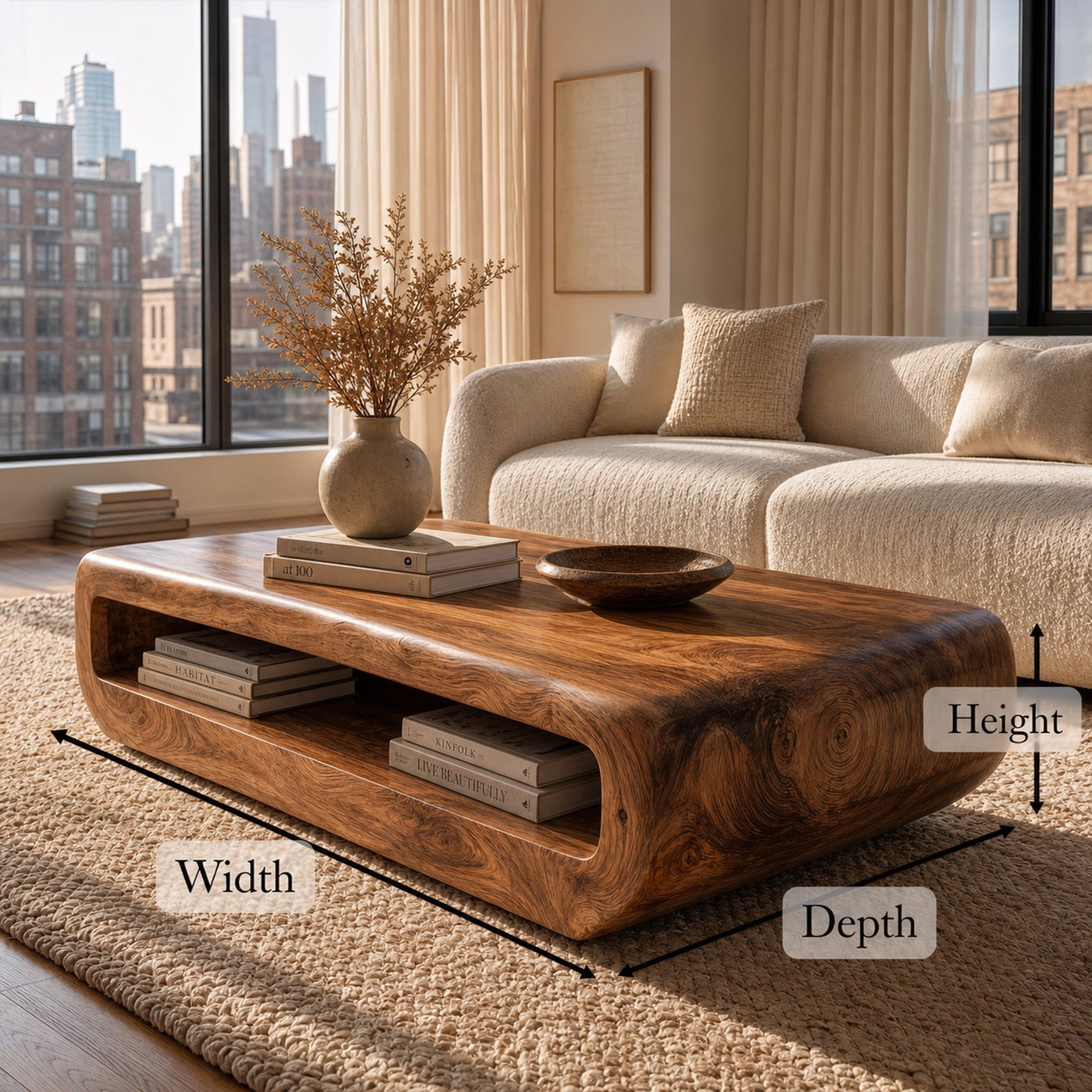 Rustic Natural Wood Coffee Table With Storage For Living Room And Lounge - product view 8