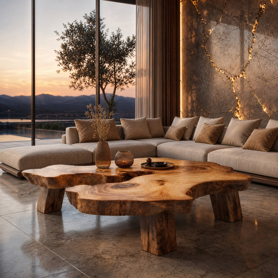 Rustic Organic Coffee Table Modern Living Room Centerpiece