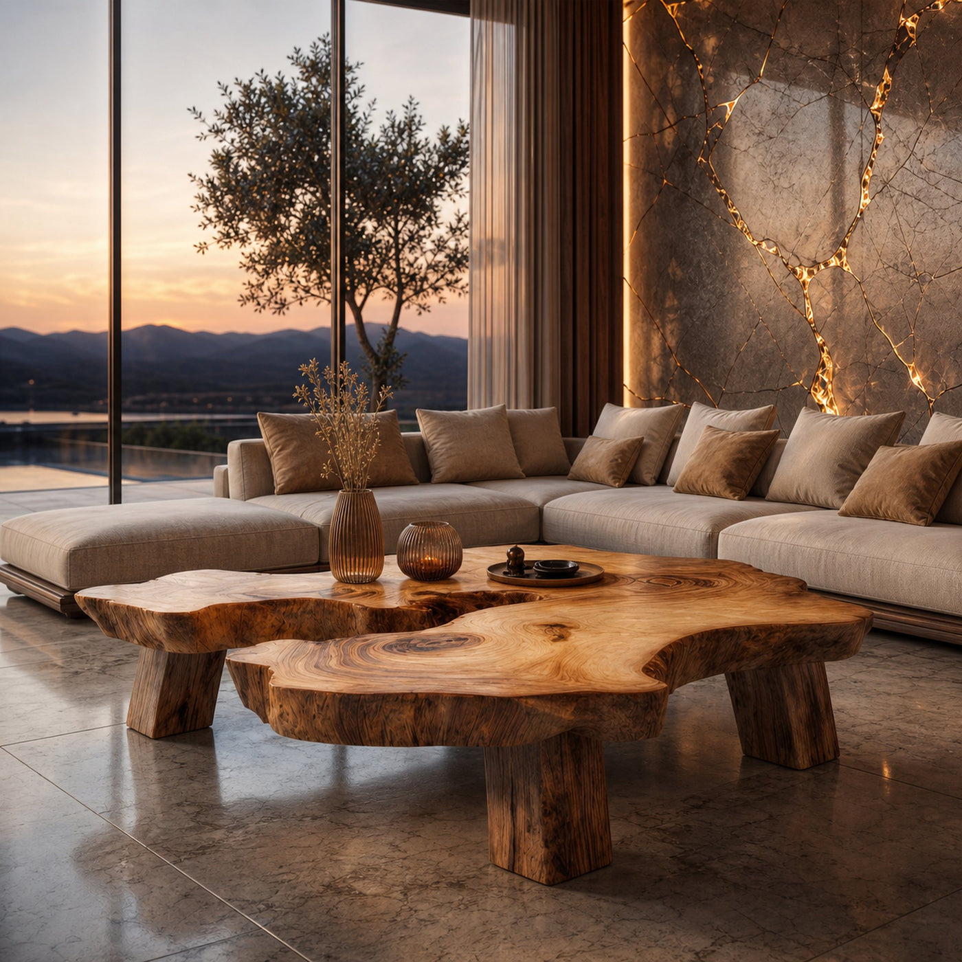 Rustic Organic Coffee Table Modern Living Room Centerpiece