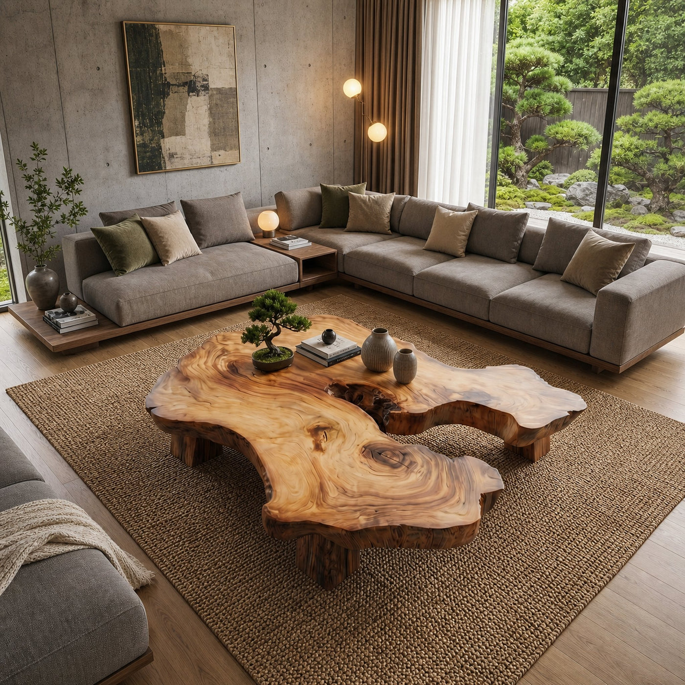 Rustic Organic Coffee Table Modern Living Room Centerpiece - product view 2