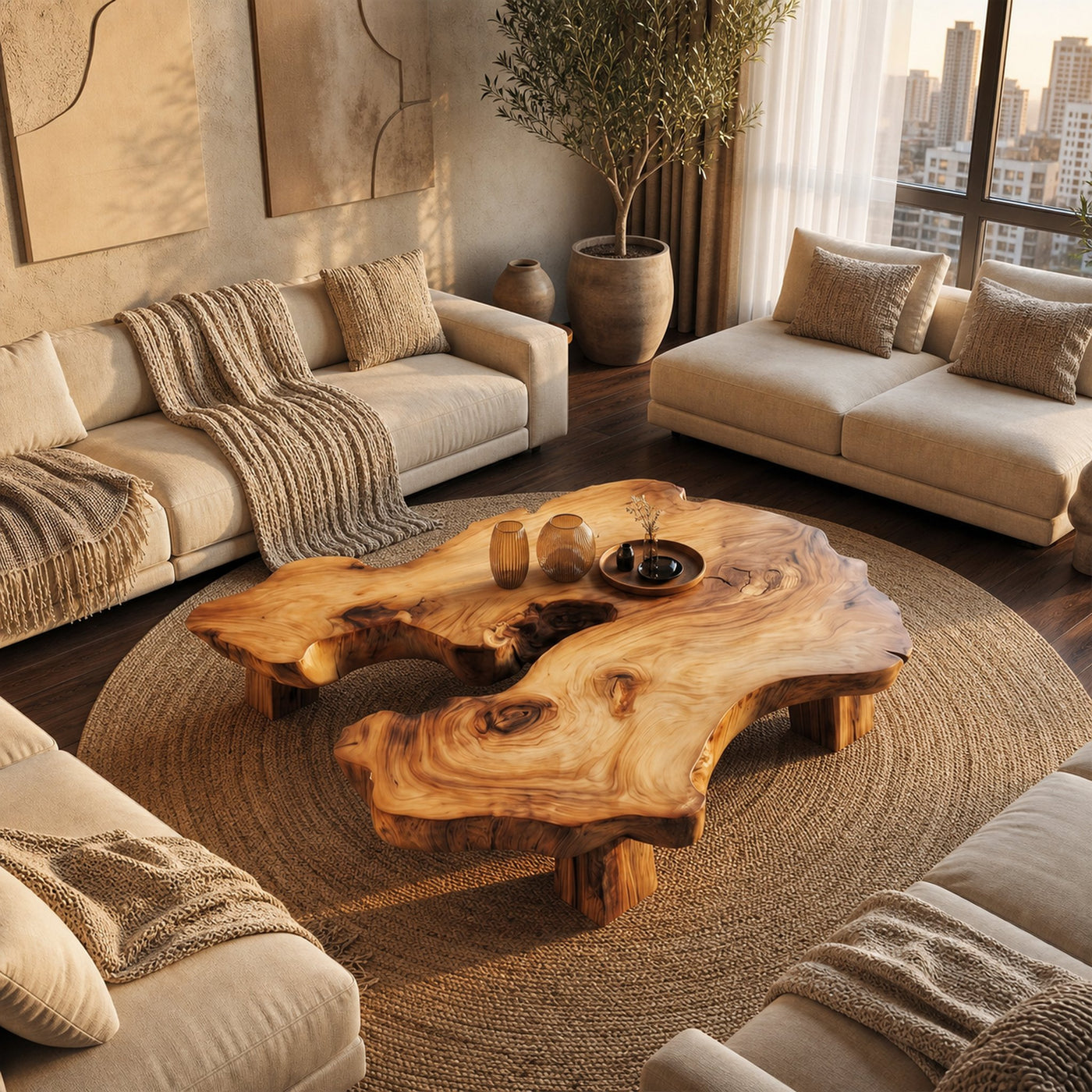 Rustic Organic Coffee Table Modern Living Room Centerpiece - product view 3