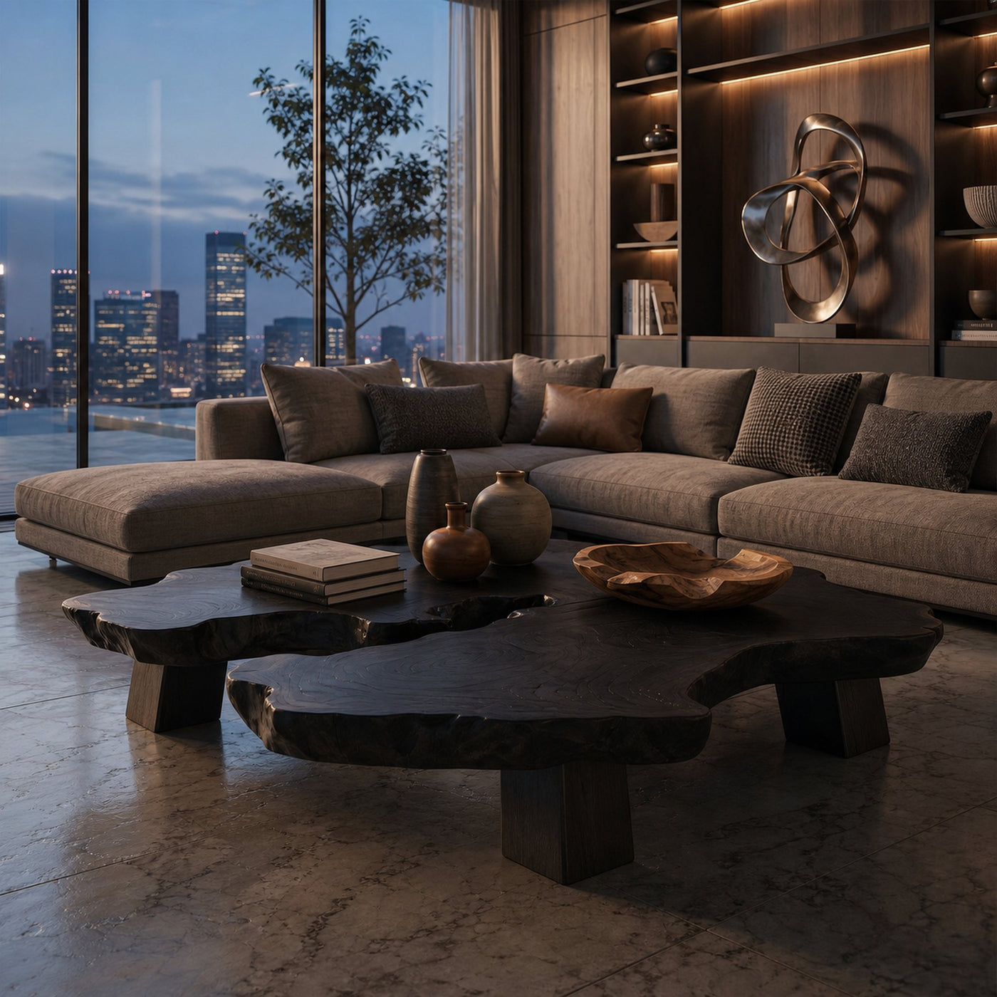 Rustic Organic Coffee Table Modern Living Room Centerpiece - product view 4