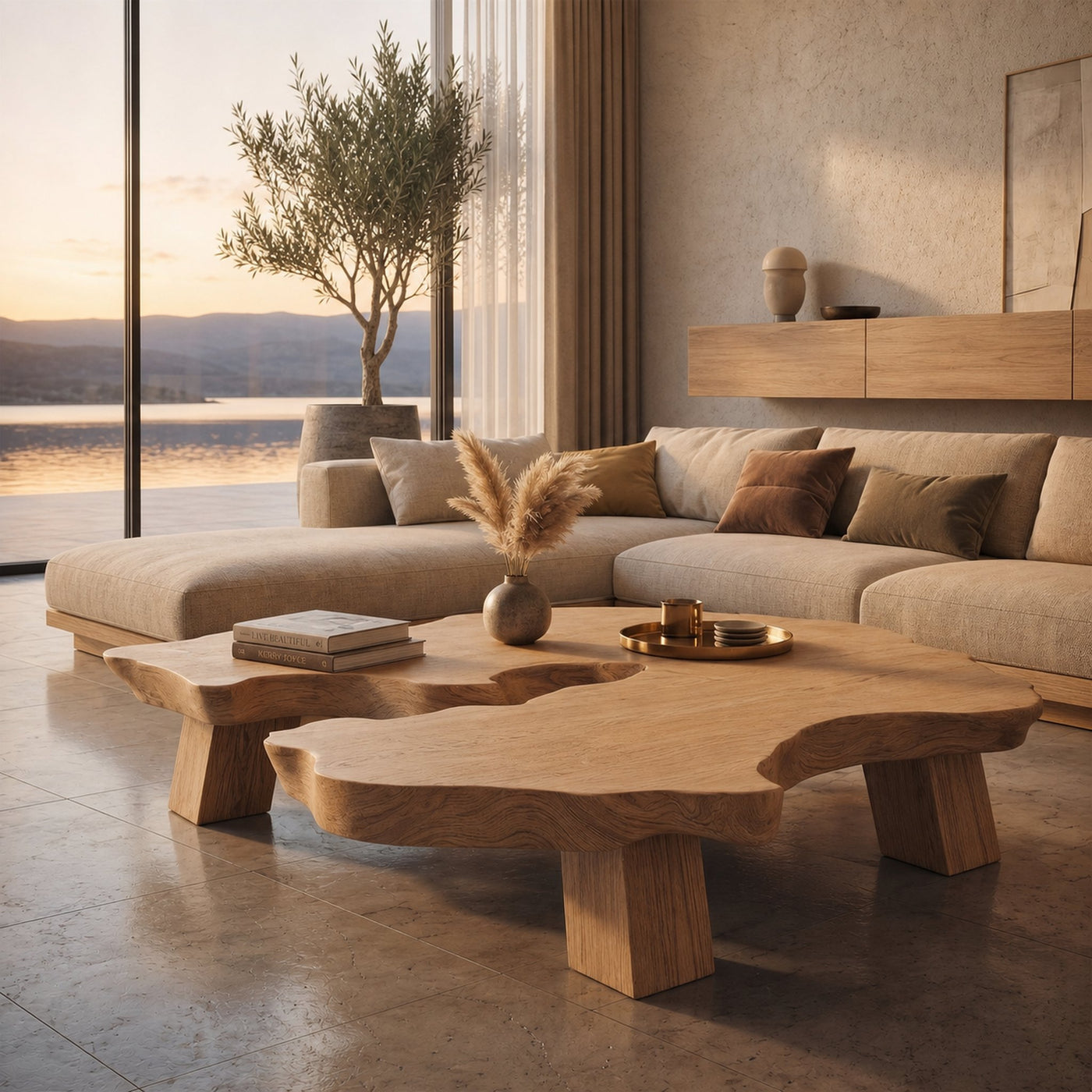 Rustic Organic Coffee Table Modern Living Room Centerpiece - product view 5