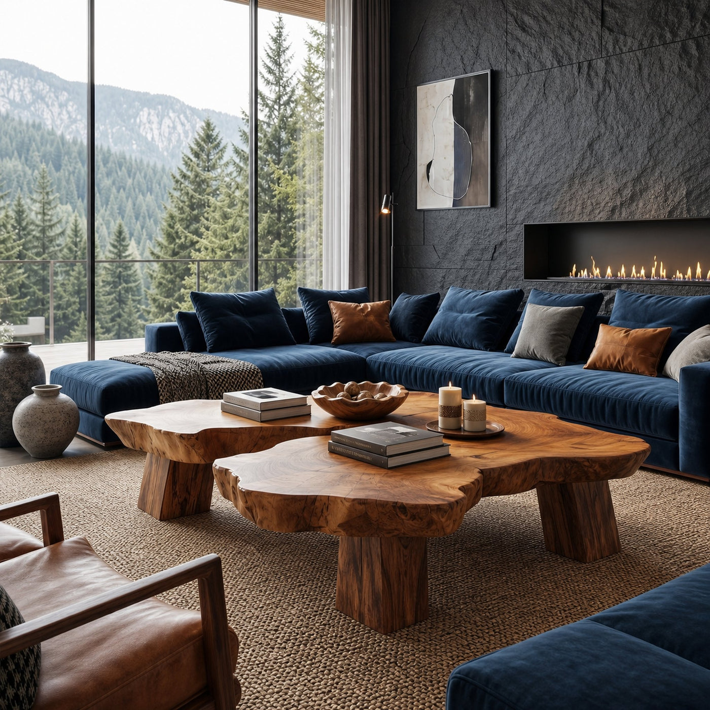 Rustic Organic Coffee Table Modern Living Room Centerpiece - product view 6