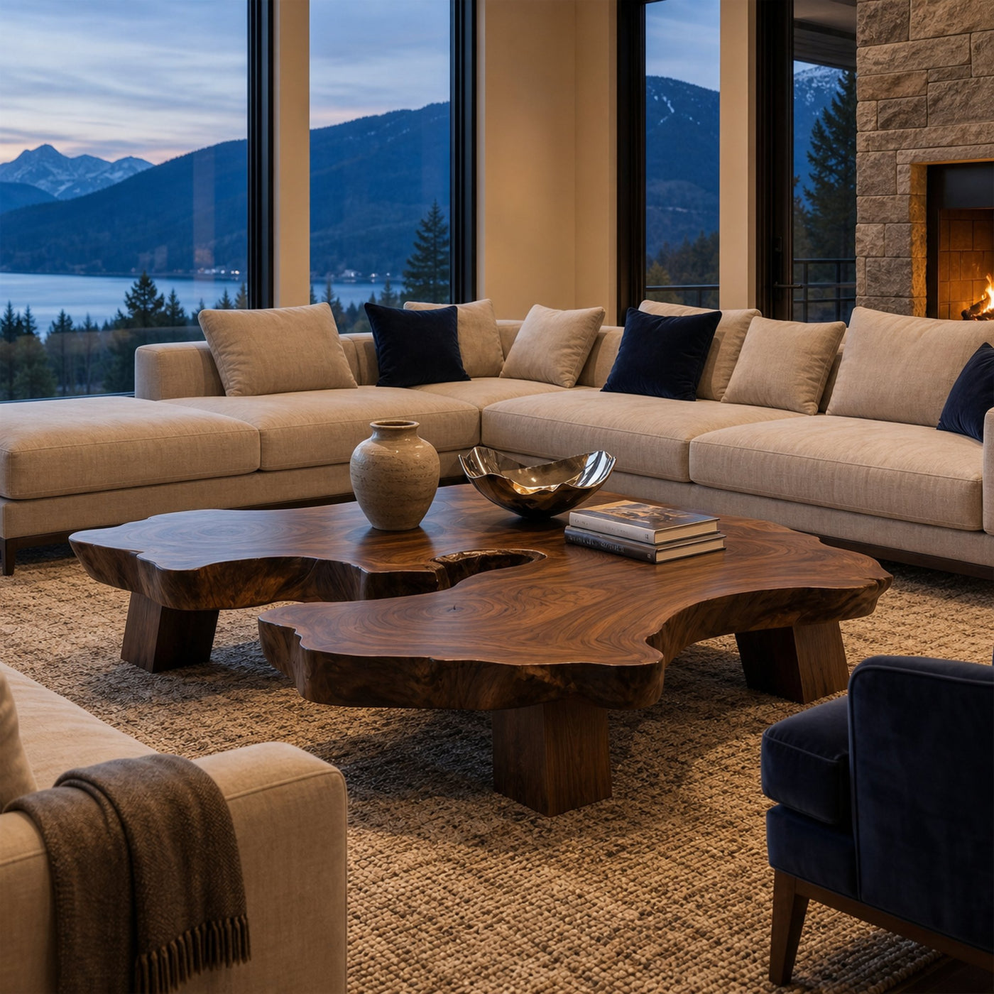 Rustic Organic Coffee Table Modern Living Room Centerpiece - product view 7