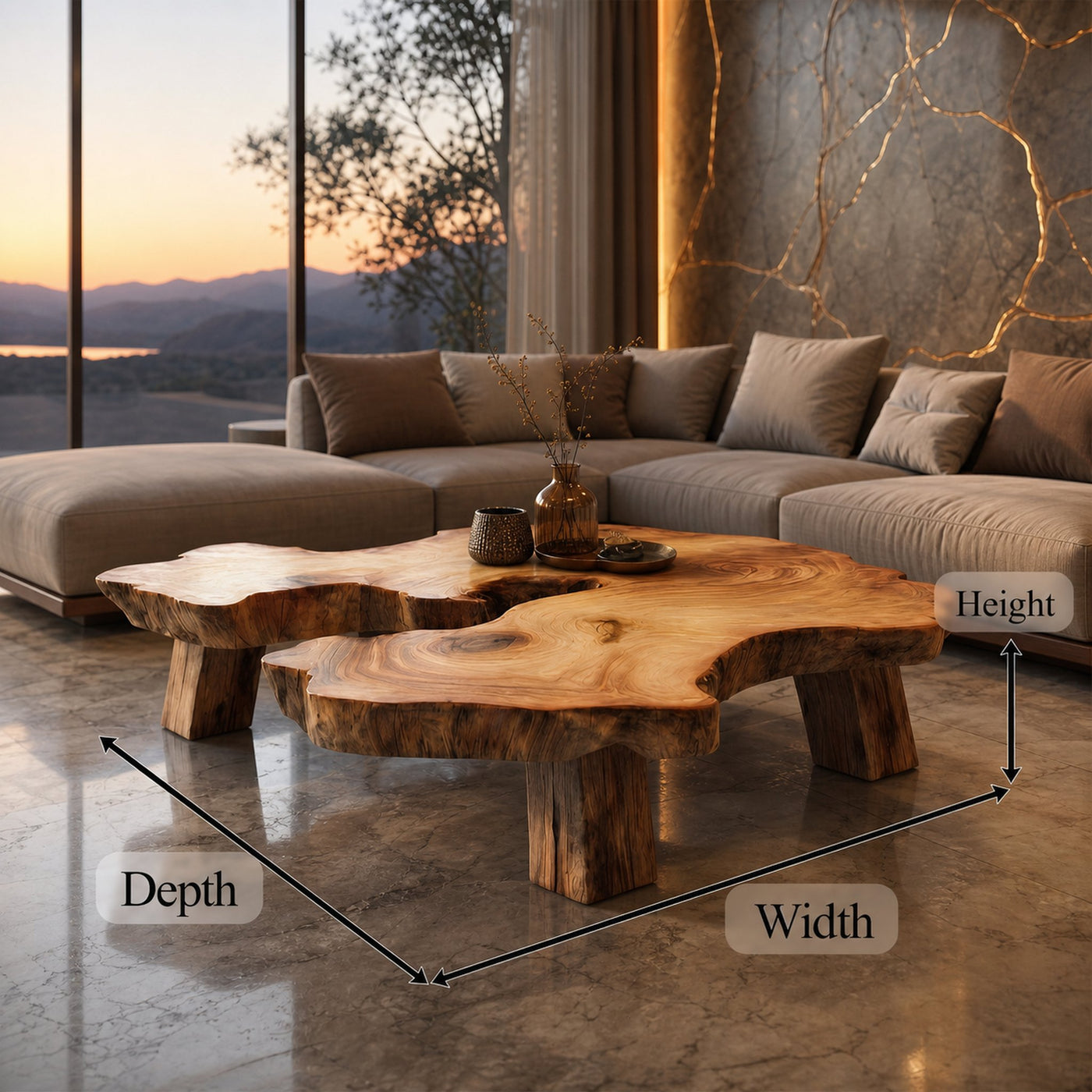 Rustic Organic Coffee Table Modern Living Room Centerpiece - product view 8