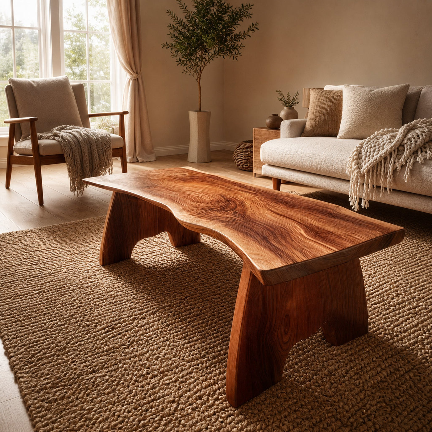 Rustic Organic Wood Coffee Table For Living Room