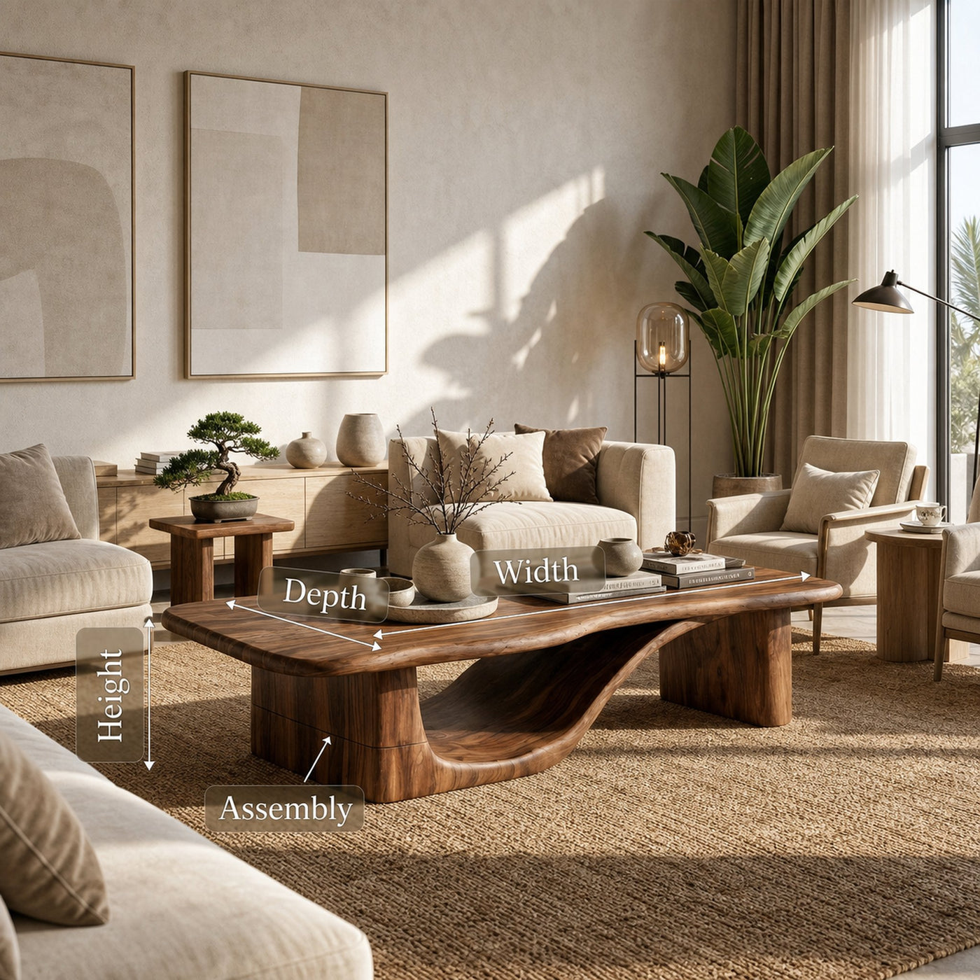 Rustic Sculptural Coffee Table Living Room - product view 8