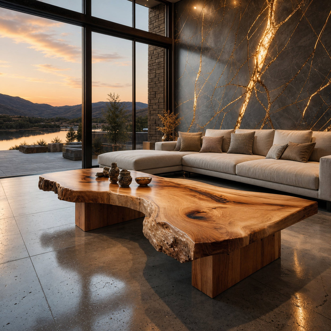 Rustic Sculptural Coffee Table Modern Living Room Display