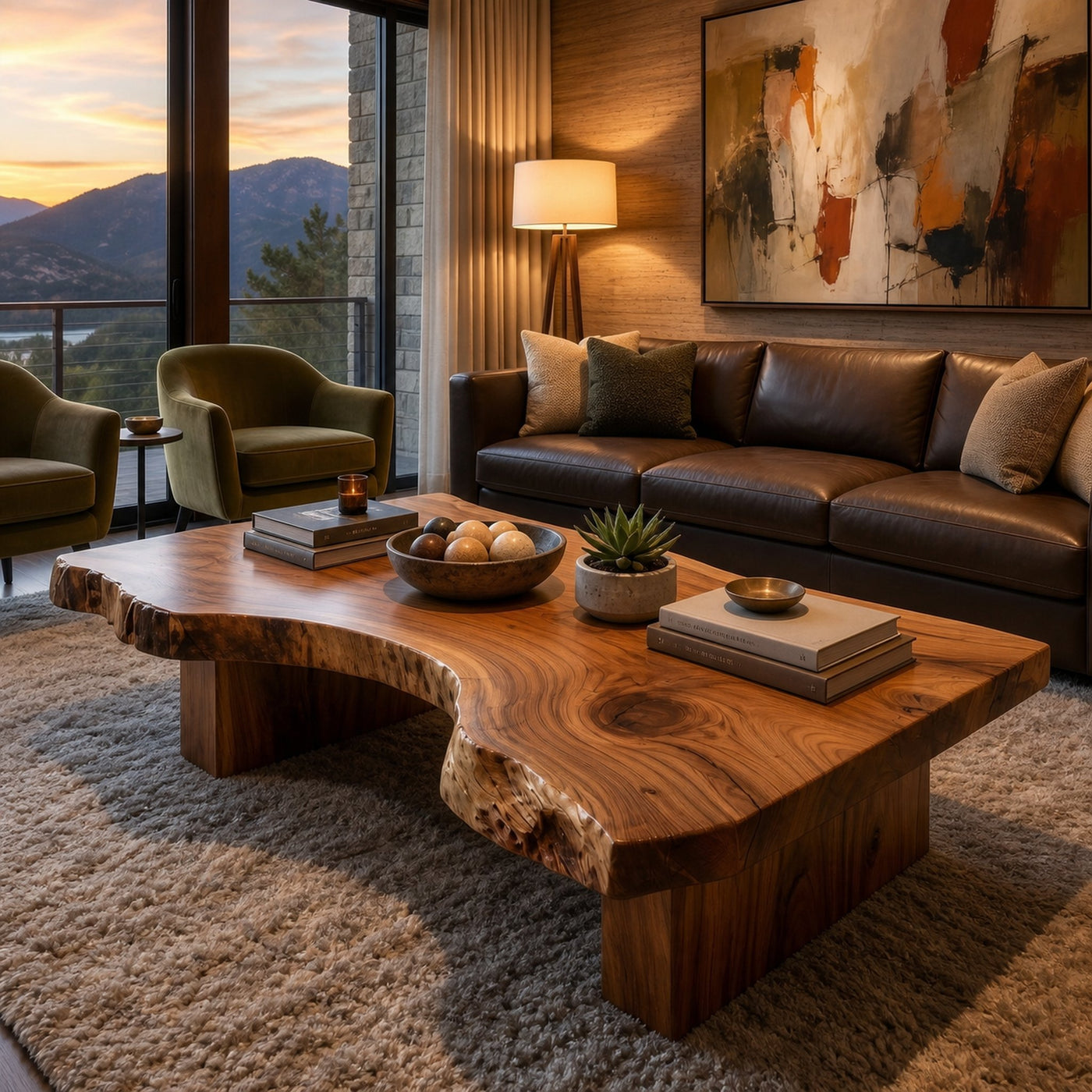 Rustic Sculptural Coffee Table Modern Living Room Display - product view 6