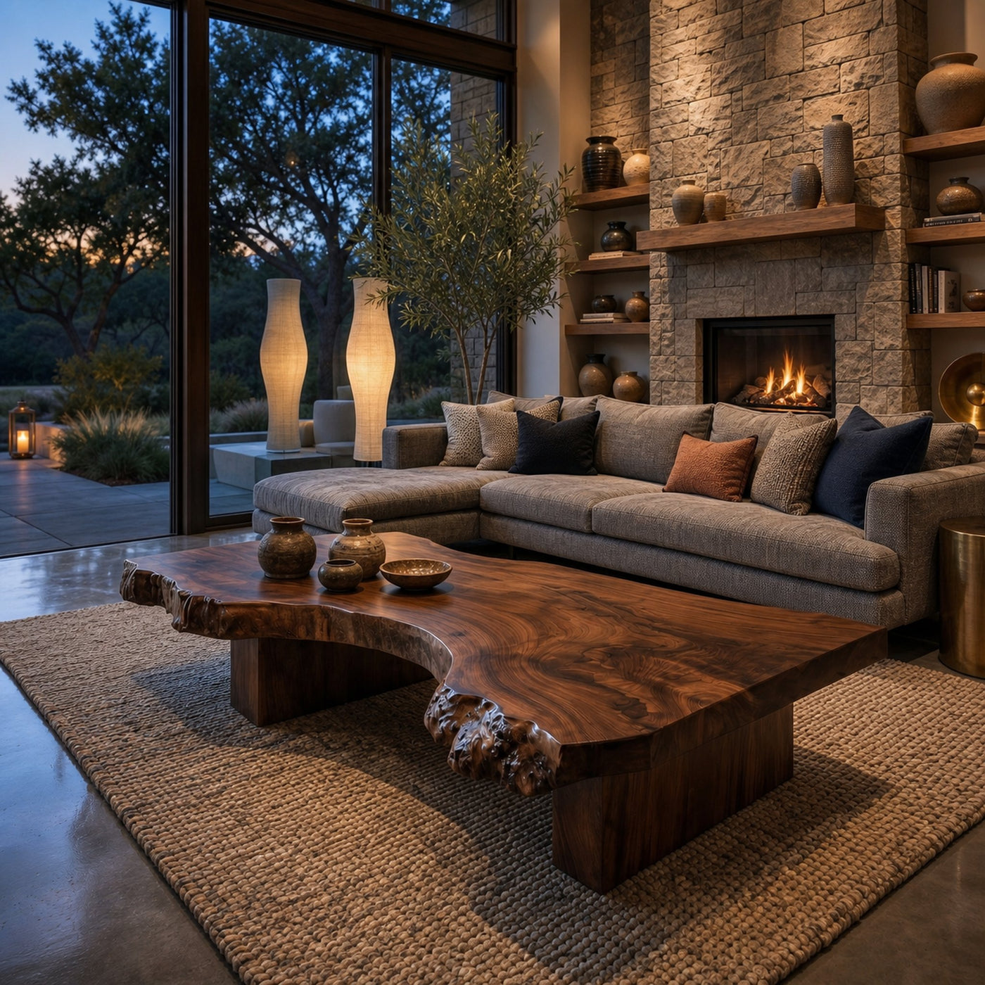 Rustic Sculptural Coffee Table Modern Living Room Display - product view 7