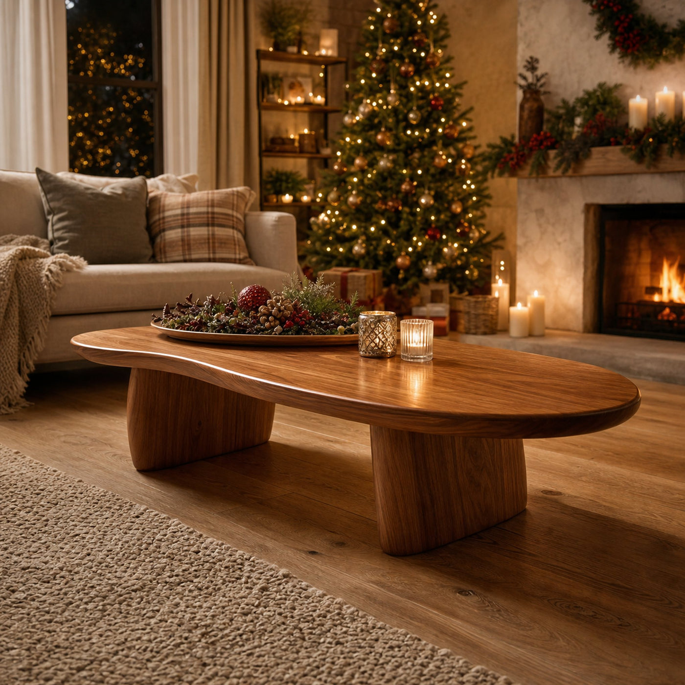Rustic Solid Wood Coffee Table For Holiday Decoration