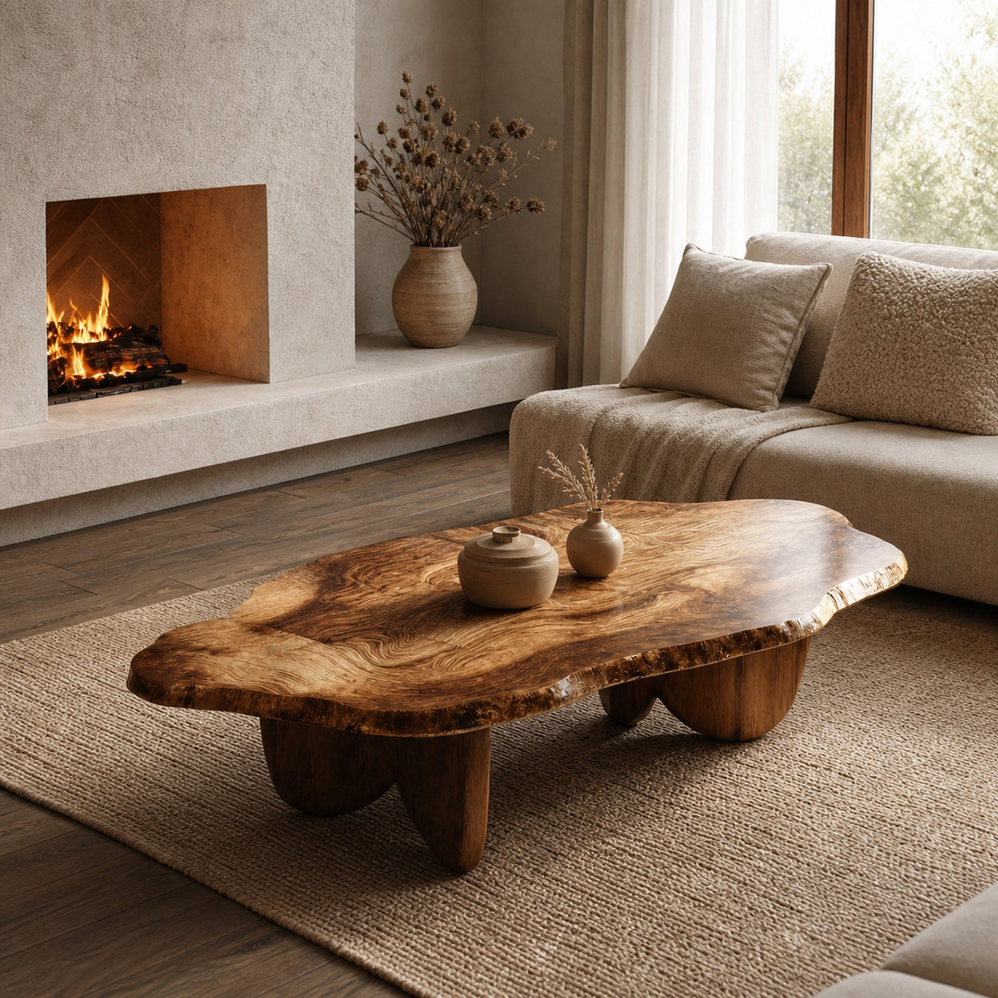 Rustic Solid Wood Live Edge Coffee Table For Entryway Design