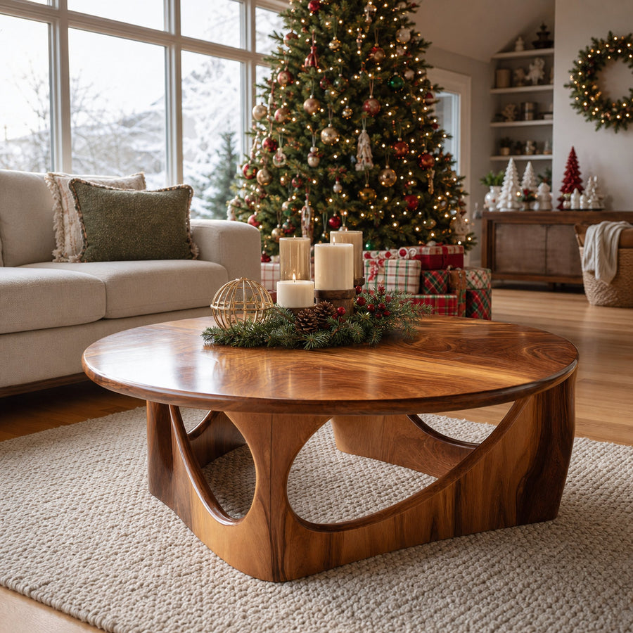Rustic Solid Wood Low Coffee Table For Christmas Living Room Decor