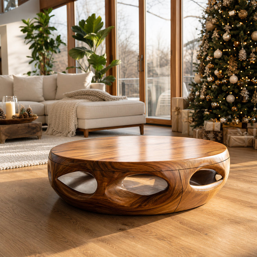 Rustic Solid Wood Low Coffee Table For Cozy Christmas Furniture