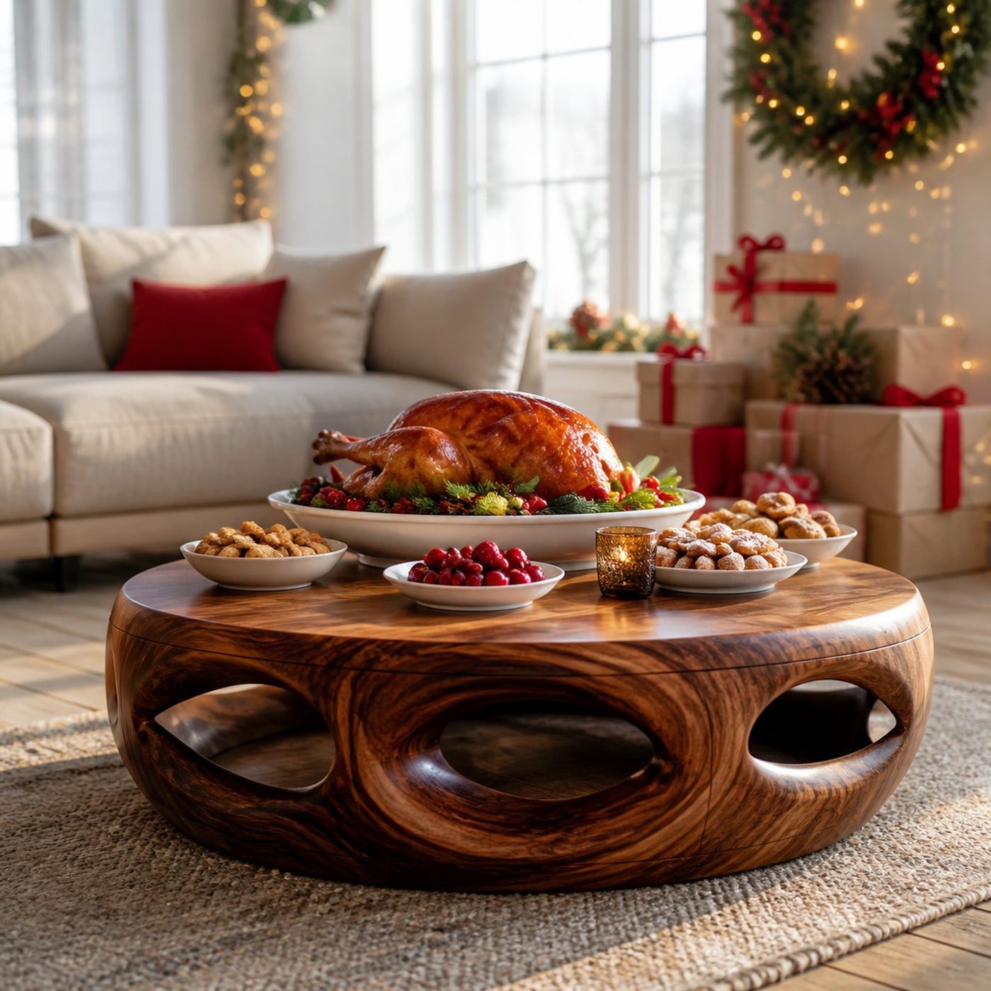 Rustic Solid Wood Low Coffee Table For Cozy Christmas Furniture - product view 7