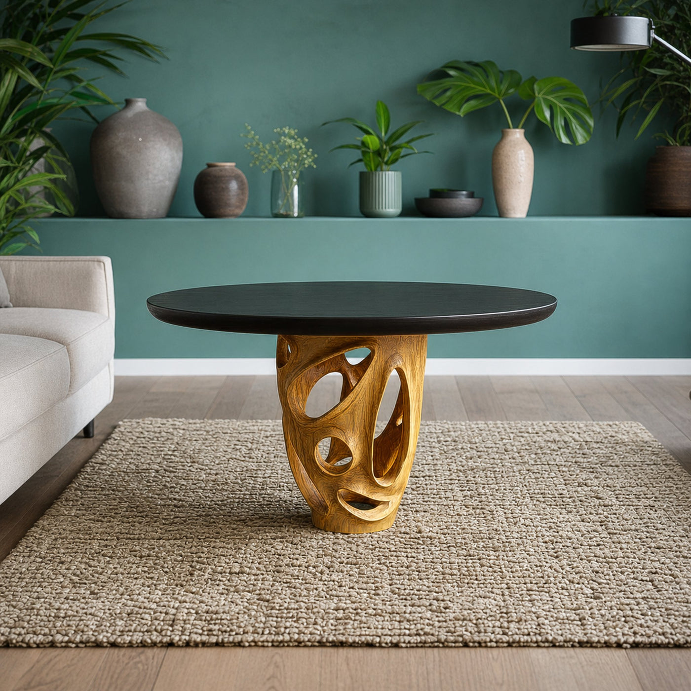 Rustic Solid Wood Round Coffee Table Living Room