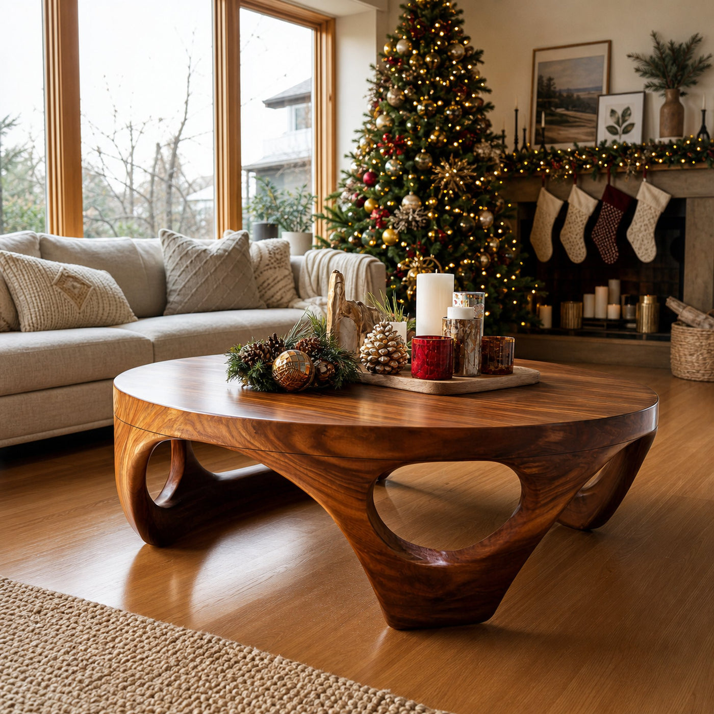 Rustic Wooden Coffee Table For Living Room Christmas Decoration