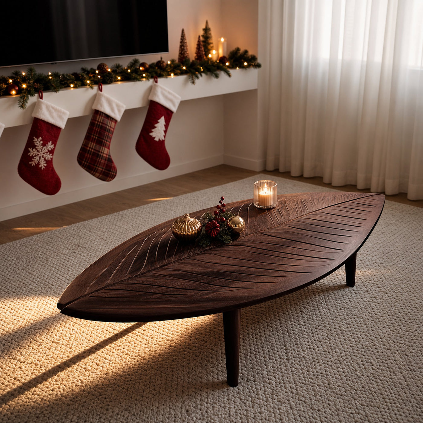 Rustic Wooden Coffee Table For Living Room Christmas Furniture Decor - product view 7