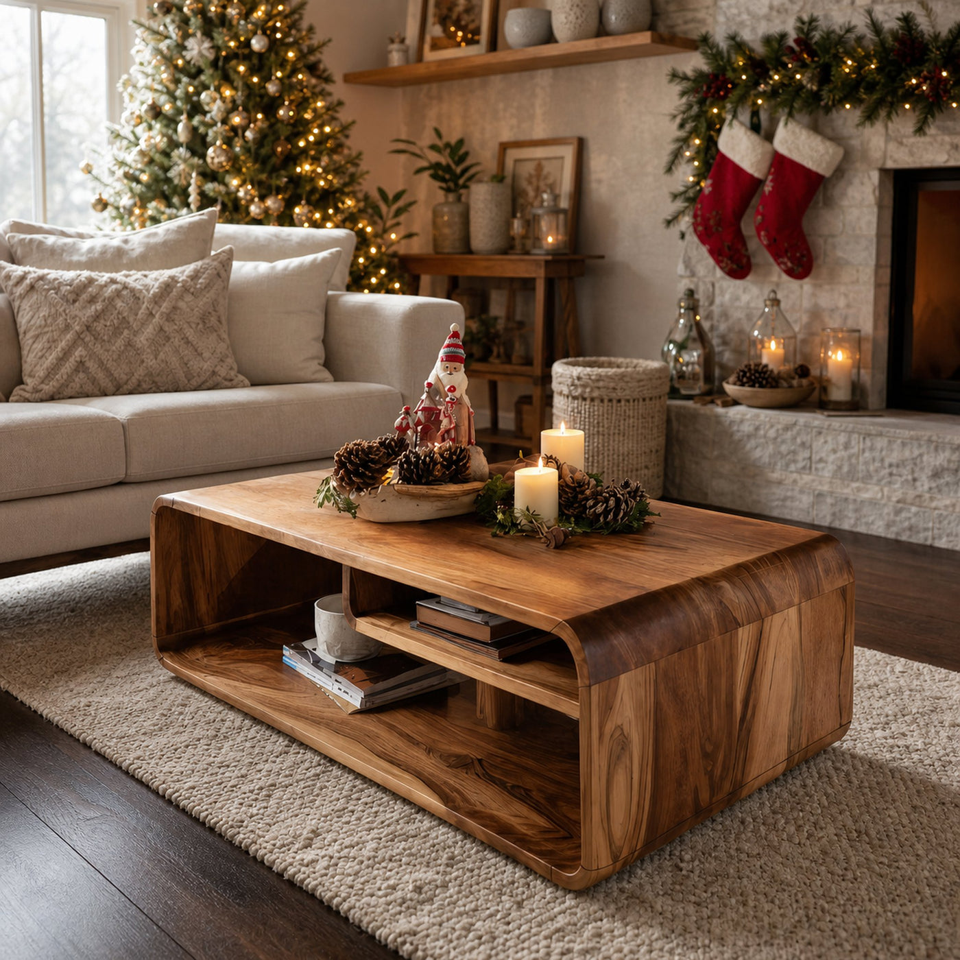 Rustic Wooden Coffee Table Live Edge For Holiday Entryway Accent