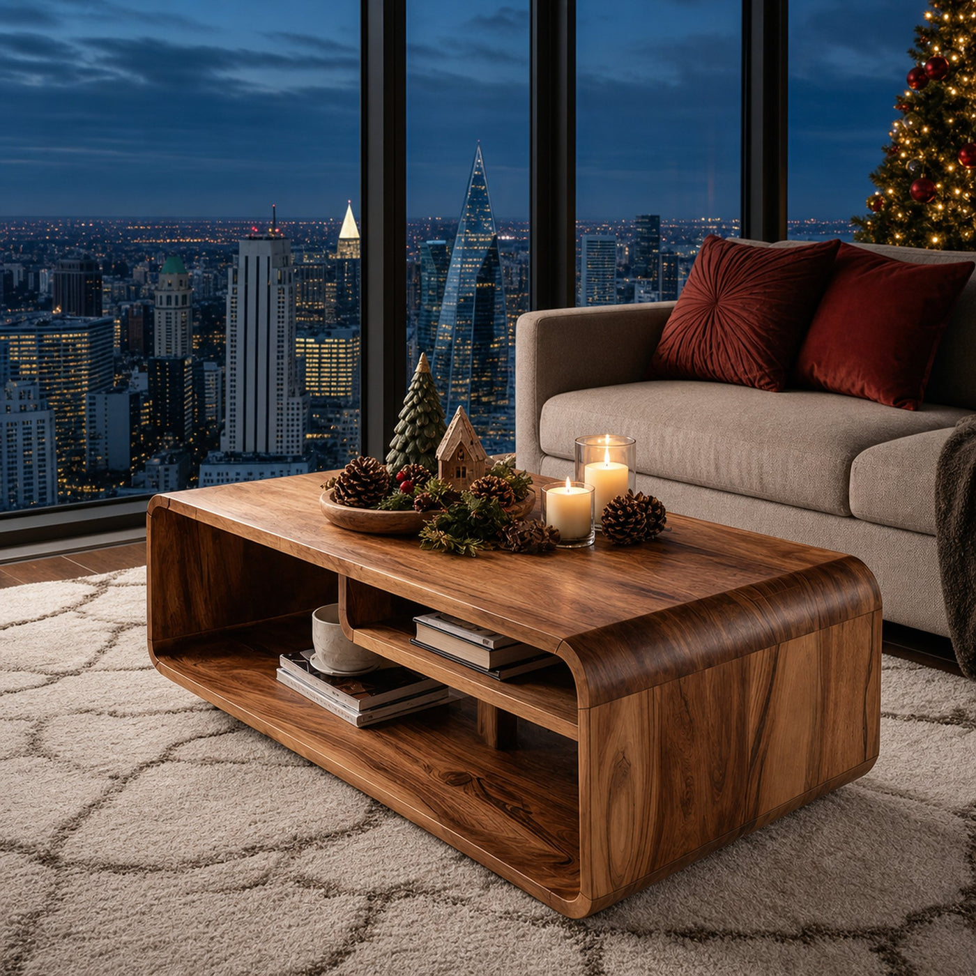 Rustic Wooden Coffee Table Live Edge For Holiday Entryway Accent - product view 6