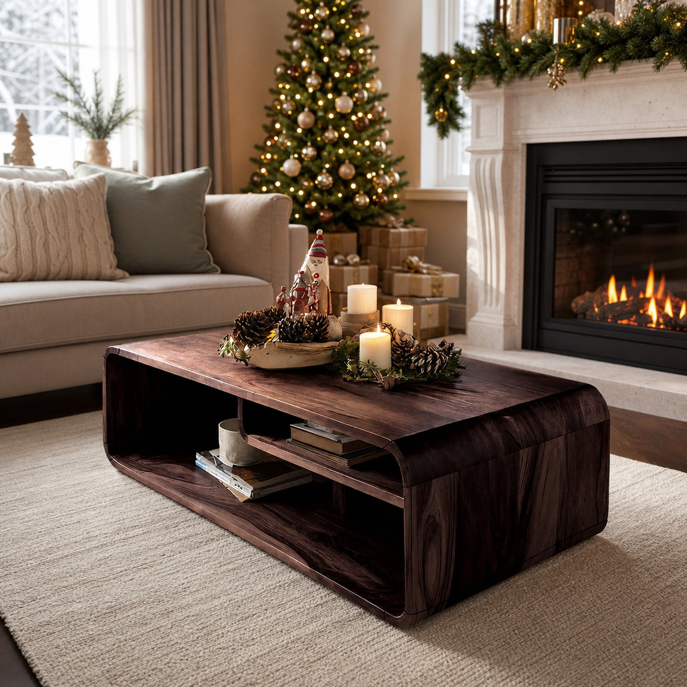 Rustic Wooden Coffee Table Live Edge For Holiday Entryway Accent - product view 7