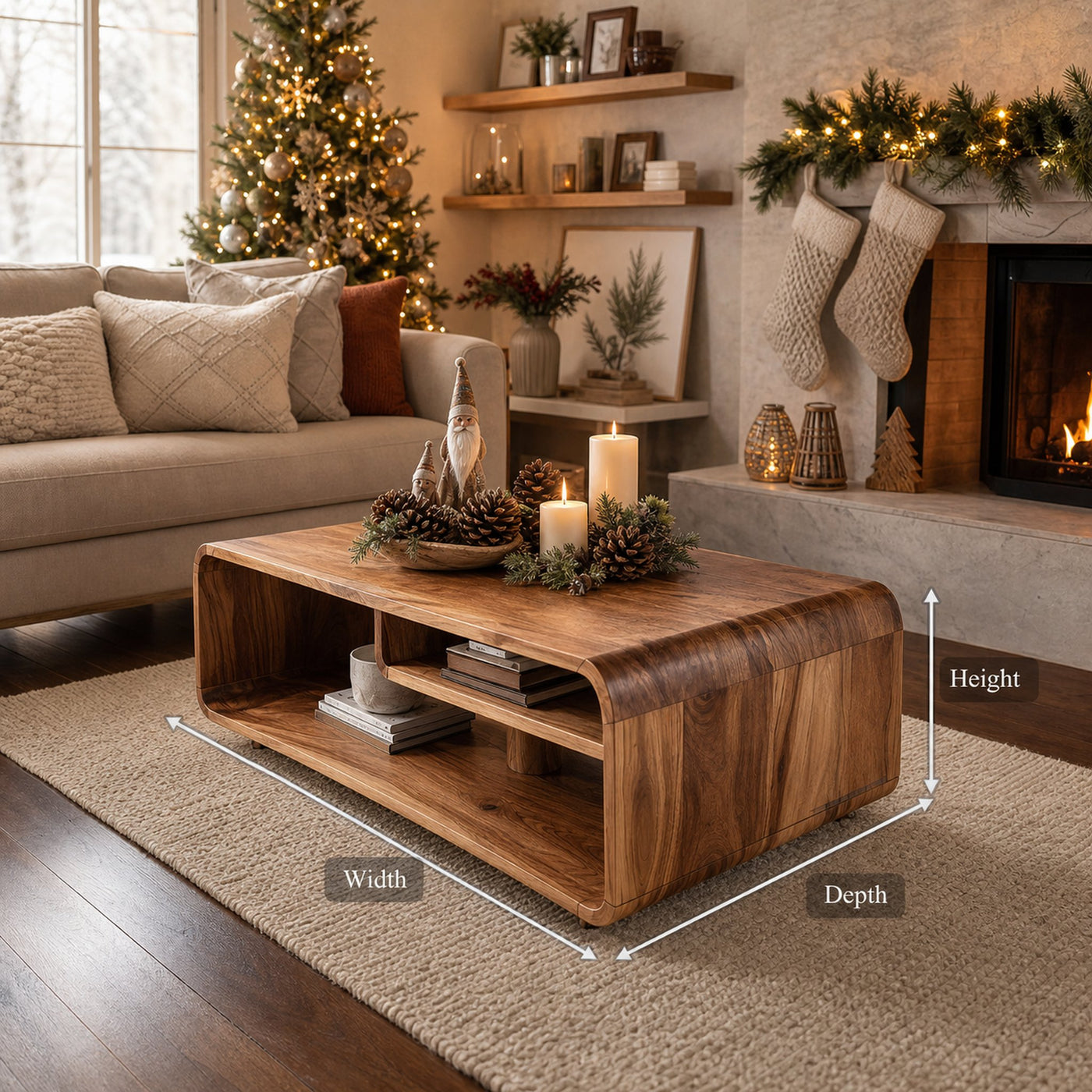 Rustic Wooden Coffee Table Live Edge For Holiday Entryway Accent - product view 8
