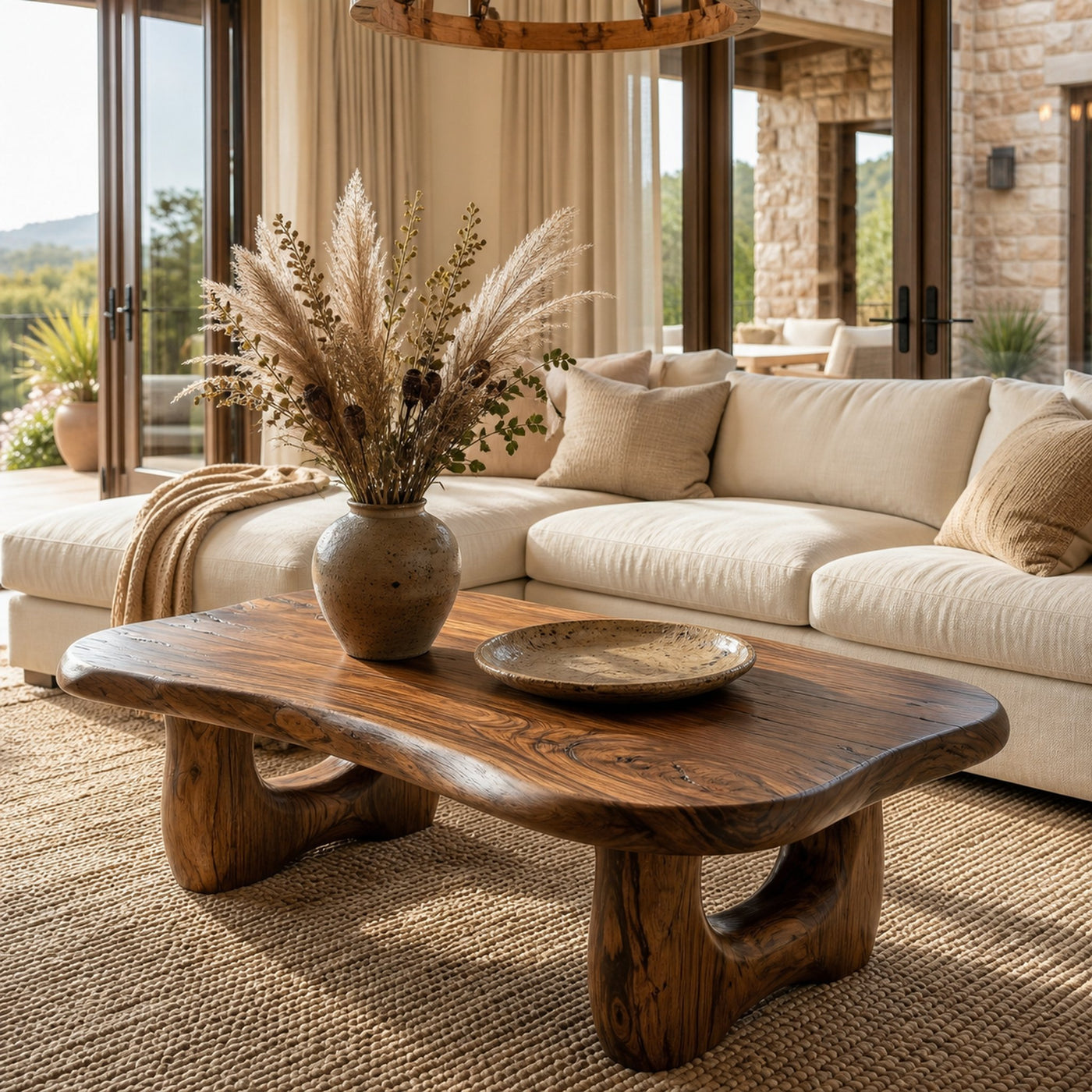 Rustic Wooden Coffee Table Natural Statement Furniture For Living Room - product view 7