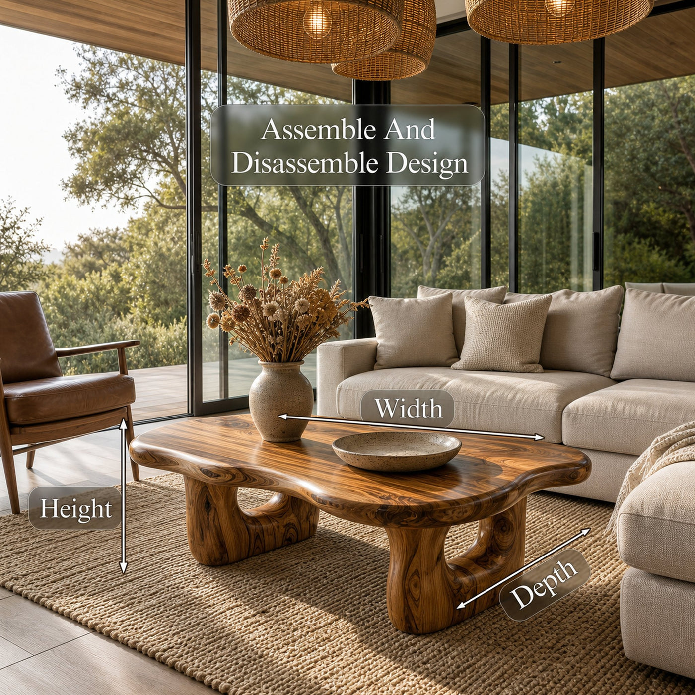 Rustic Wooden Coffee Table Natural Statement Furniture For Living Room - product view 8