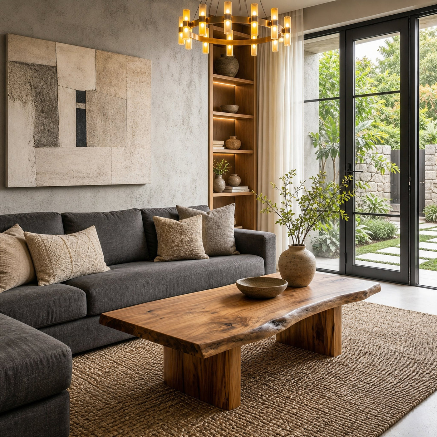 Rustic Wooden Coffee Table With Simple Solid Wood Design For Living Room