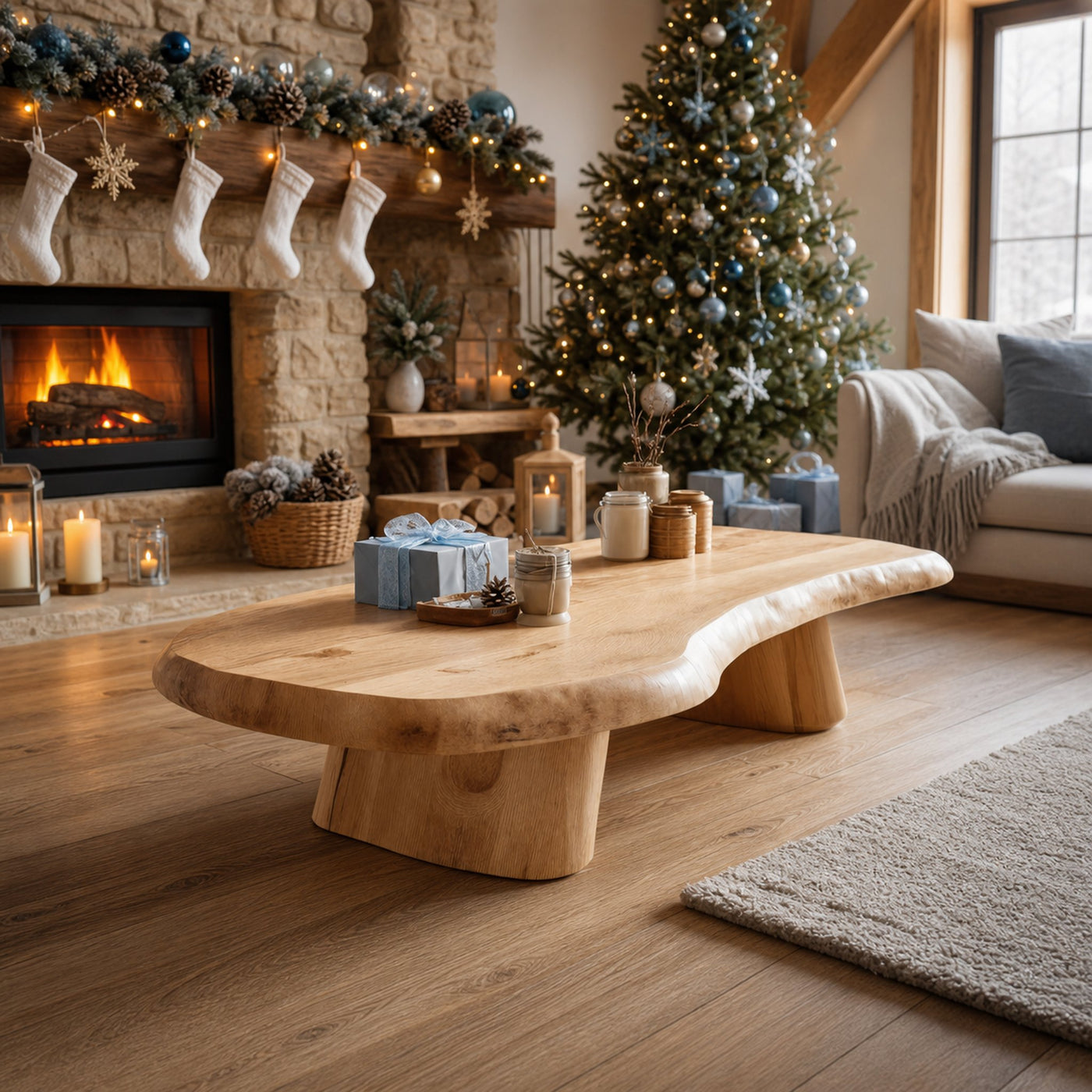Rustic Wooden Live Edge Coffee Table For Christmas Furniture And Decor