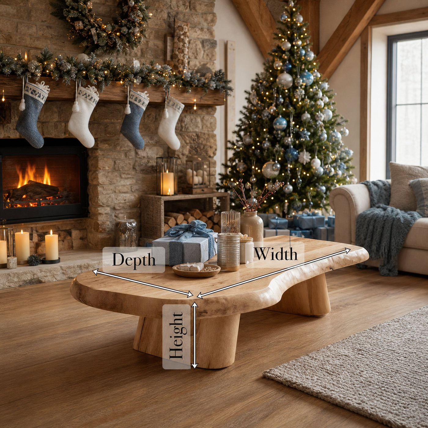 Rustic Wooden Live Edge Coffee Table For Christmas Furniture And Decor - product view 6