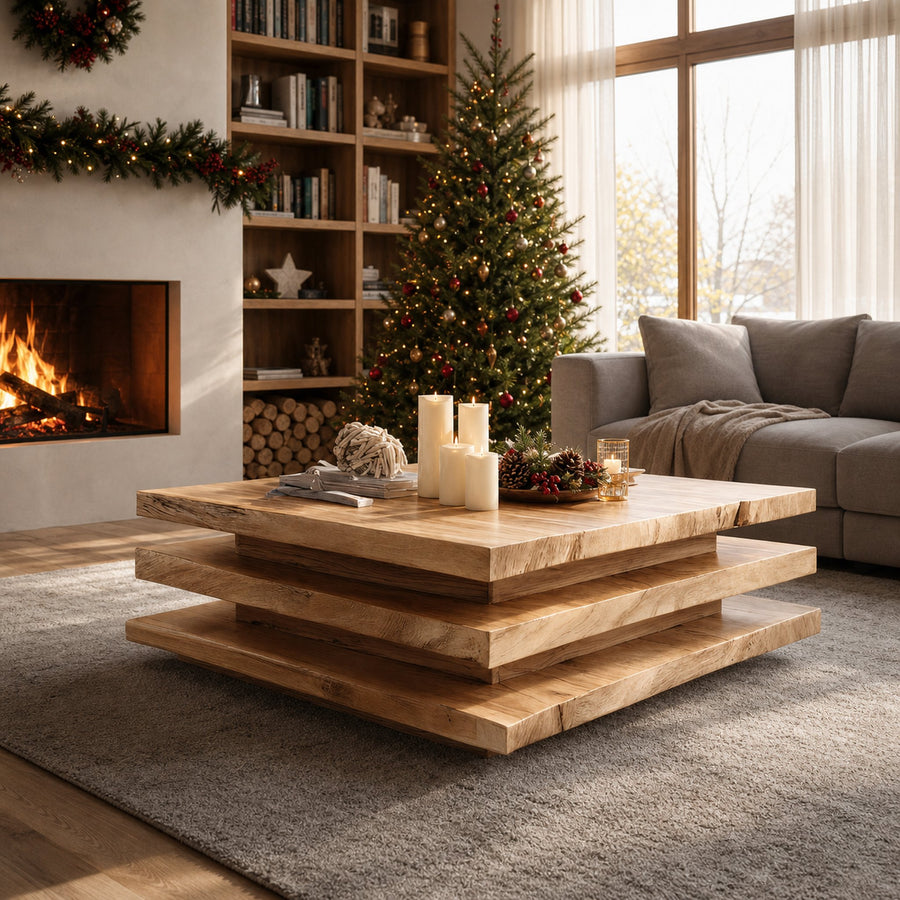 Rustic Wooden Live Edge Coffee Table For Christmas Living Room