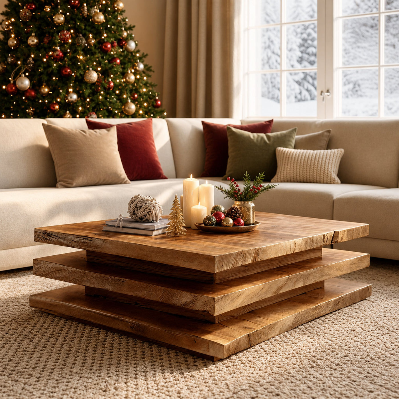 Rustic Wooden Live Edge Coffee Table For Christmas Living Room - product view 6