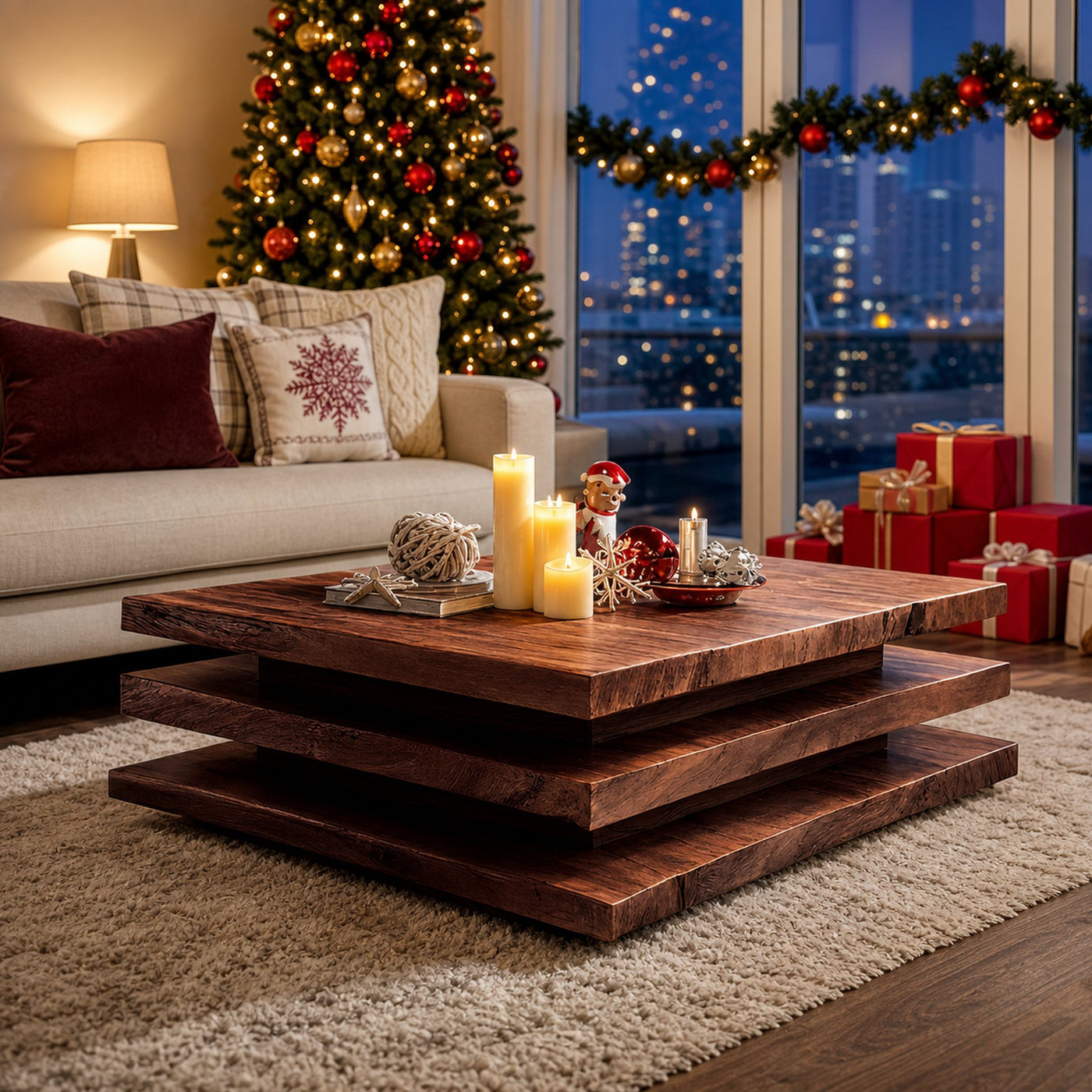 Rustic Wooden Live Edge Coffee Table For Christmas Living Room - product view 7