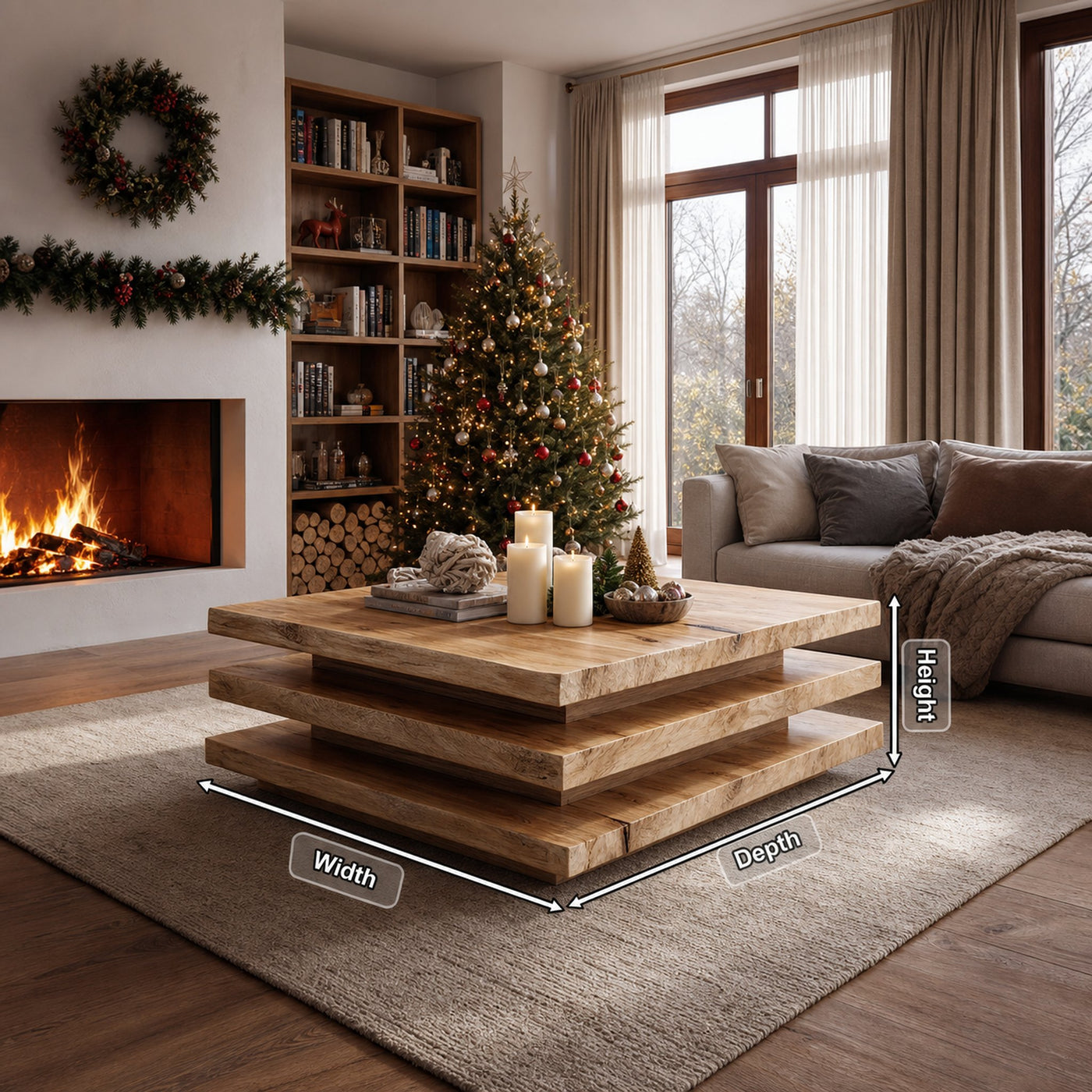 Rustic Wooden Live Edge Coffee Table For Christmas Living Room - product view 8
