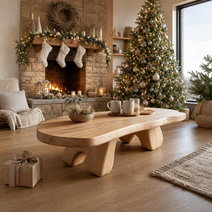 Rustic Wooden Live Edge Coffee Table For Holiday Furniture Decoration