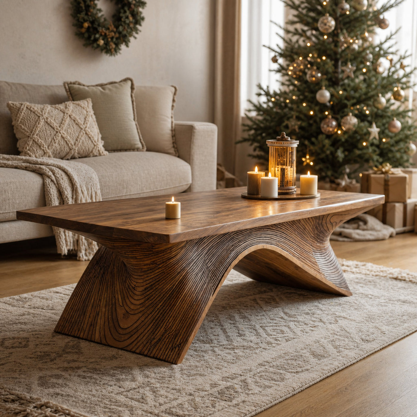 Sculptural Coffee Table With Curved Base For Holiday Decoration