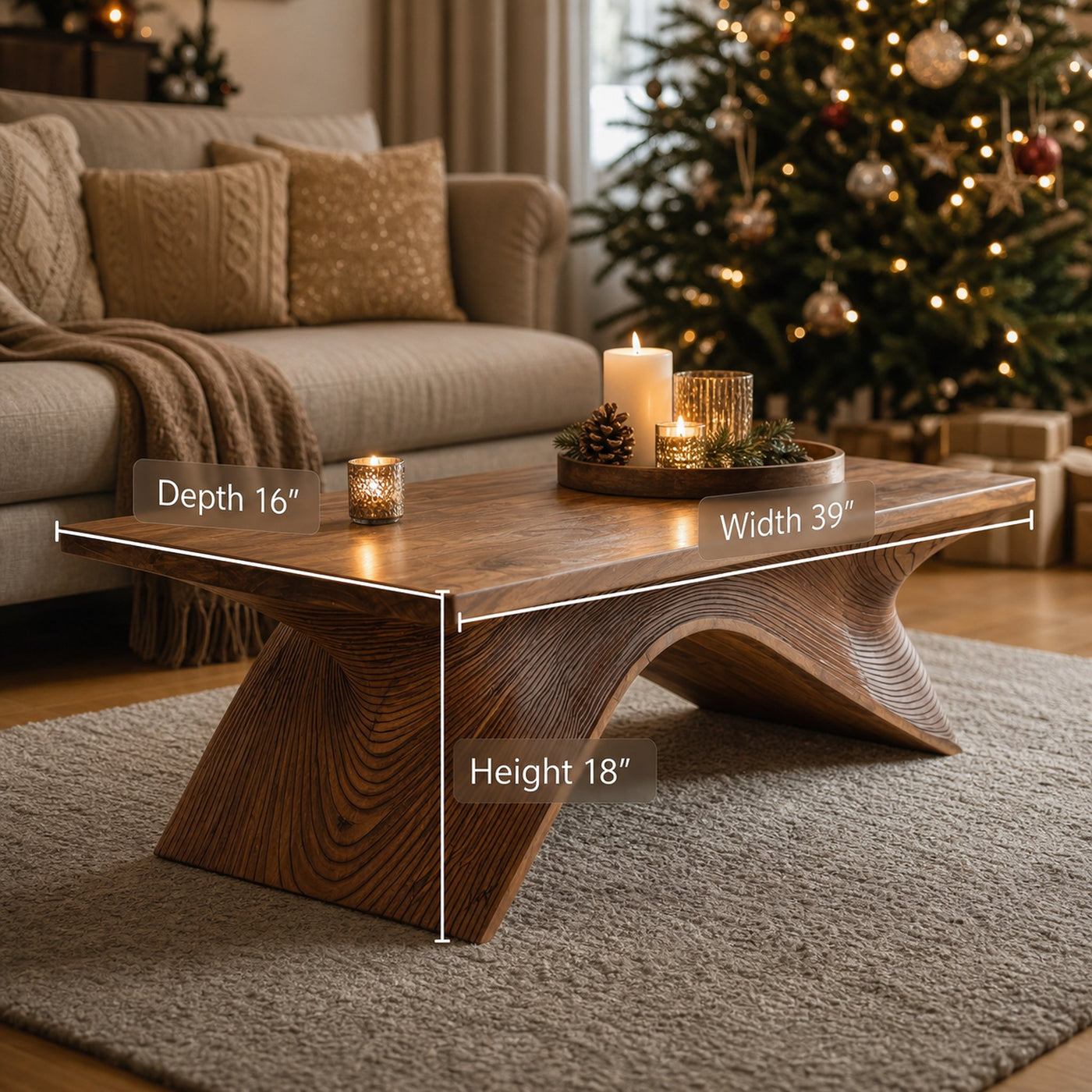 Sculptural Coffee Table With Curved Base For Holiday Decoration - product view 6
