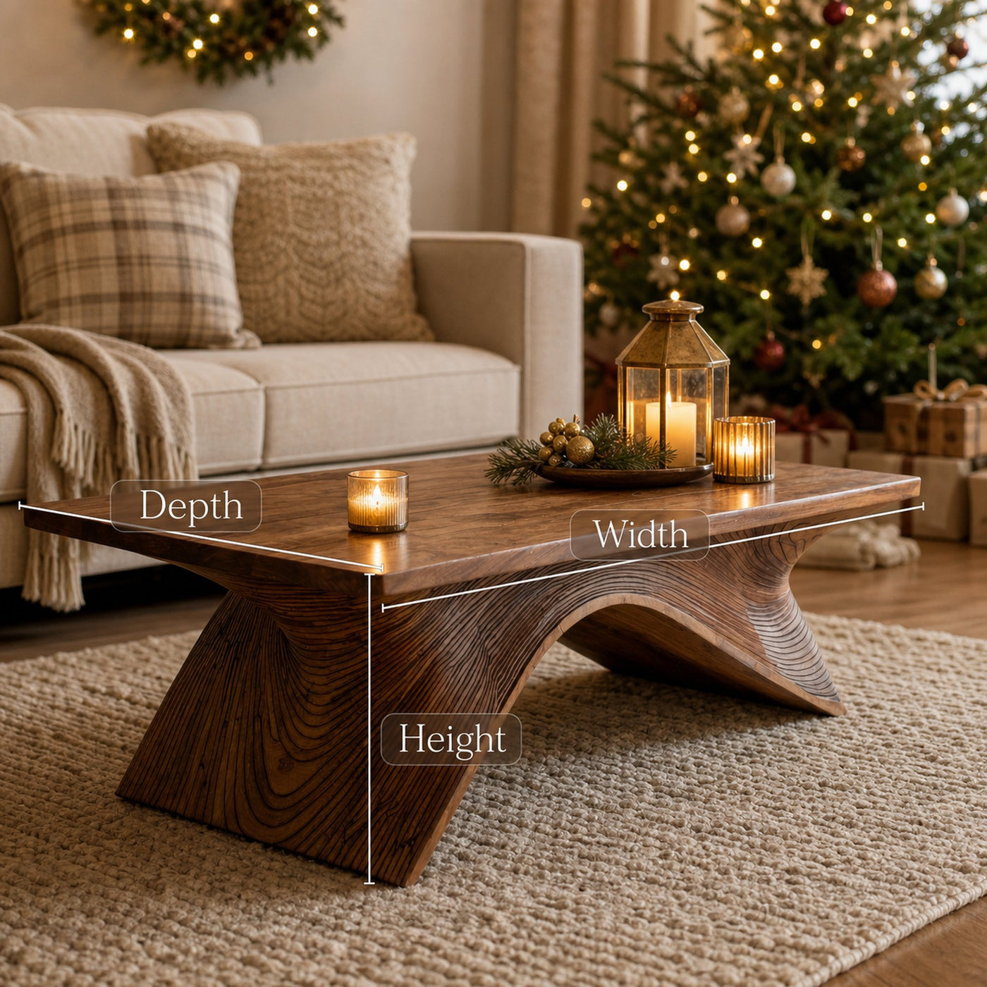 Sculptural Coffee Table With Curved Base For Holiday Decoration - product view 7