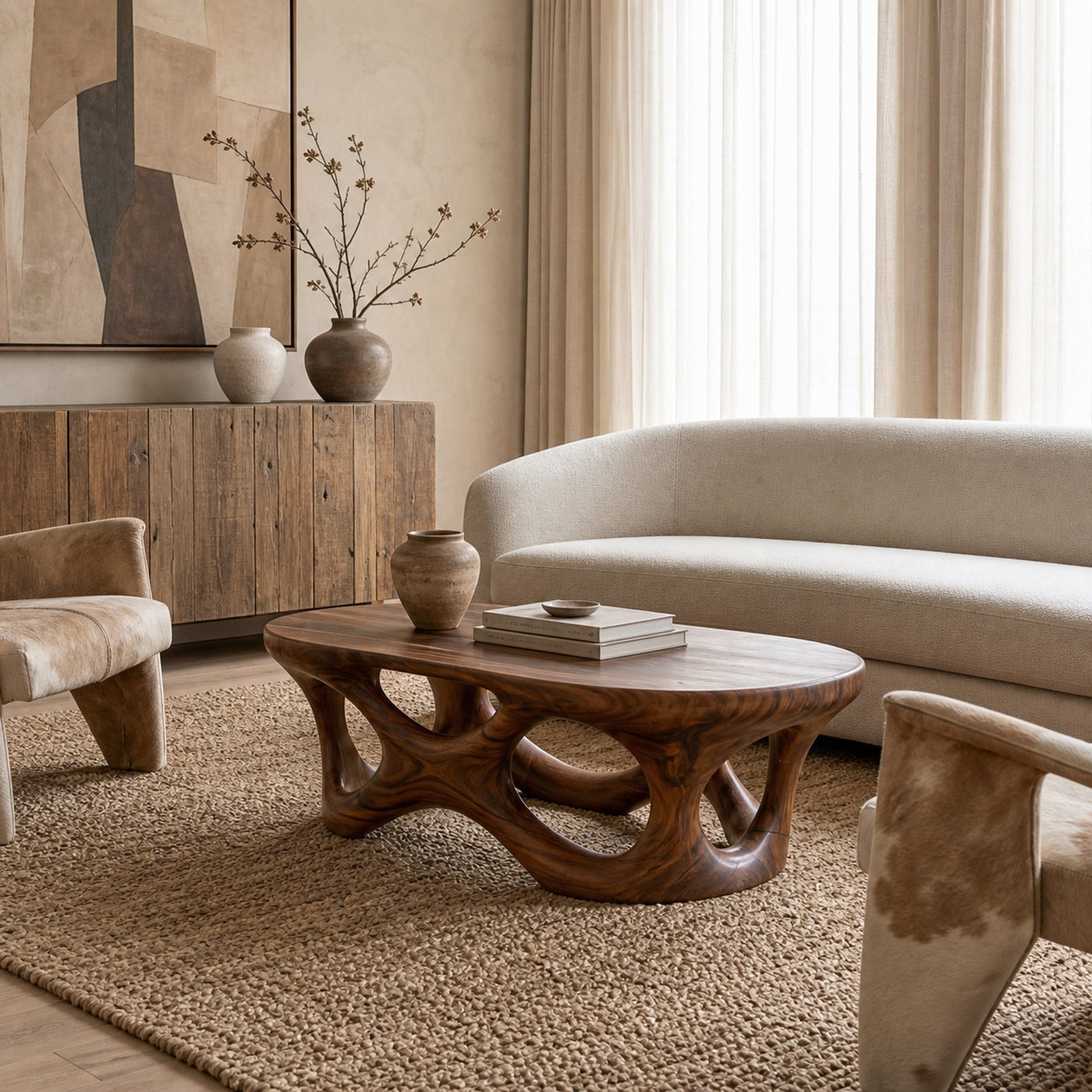 Sculptural Coffee Table With Interlocking Wood Base For Living Room - product view 7