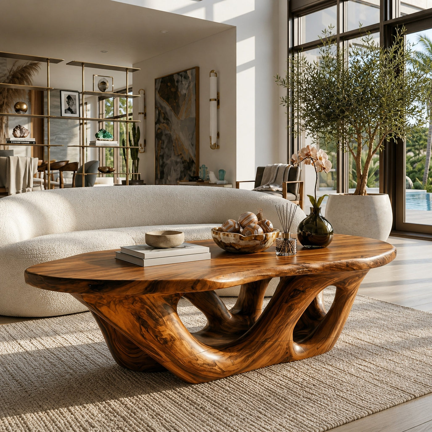 Sculptural Coffee Table With Open Loop Base For Luxury Living