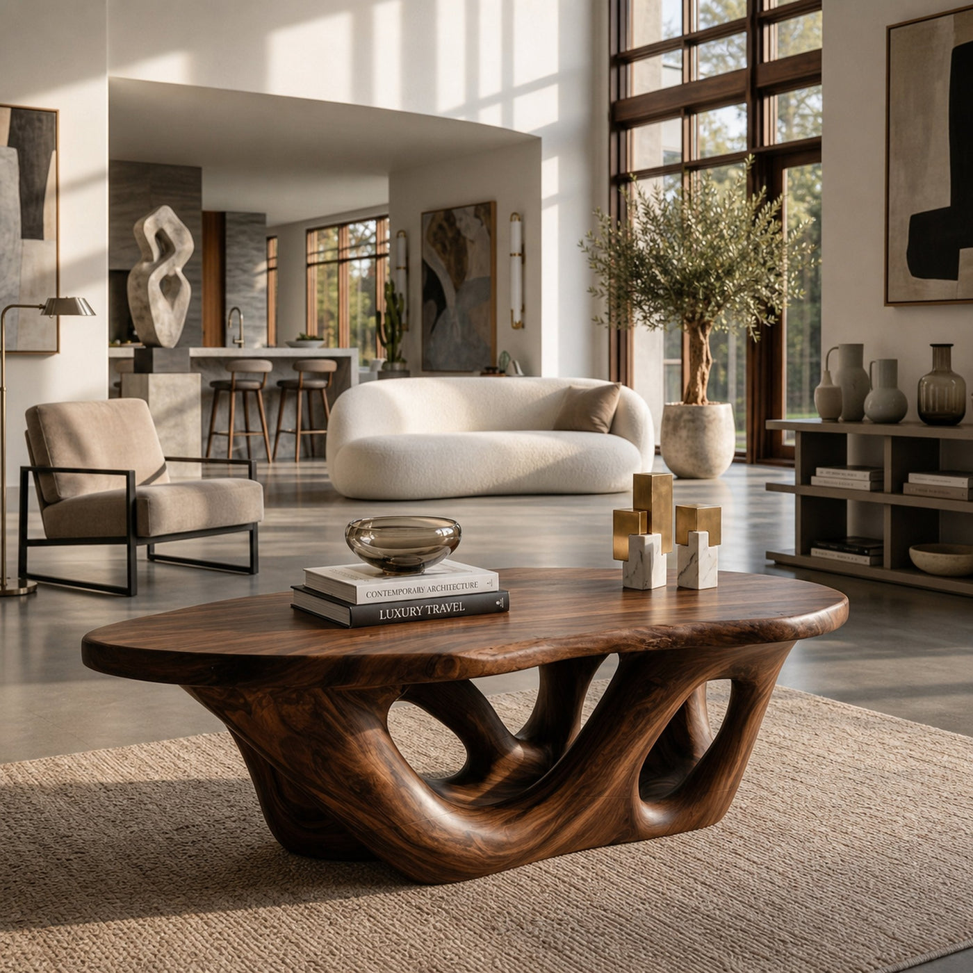 Sculptural Coffee Table With Open Loop Base For Luxury Living - product view 8