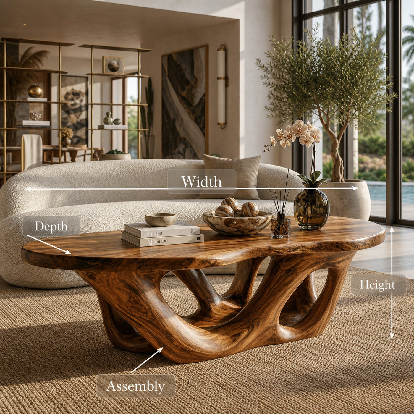 Sculptural Coffee Table With Open Loop Base For Luxury Living - product view 9
