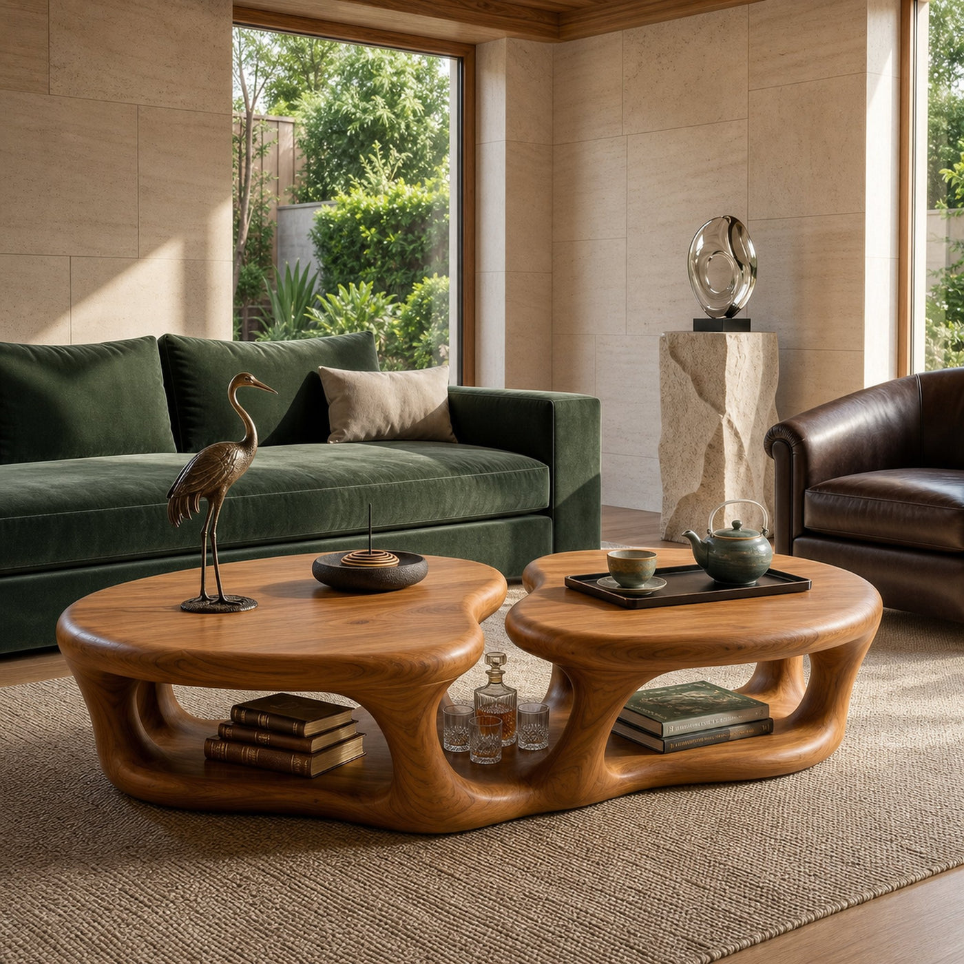Sculptural Coffee Table With Open Wood Structure For Living Room Decor - product view 6