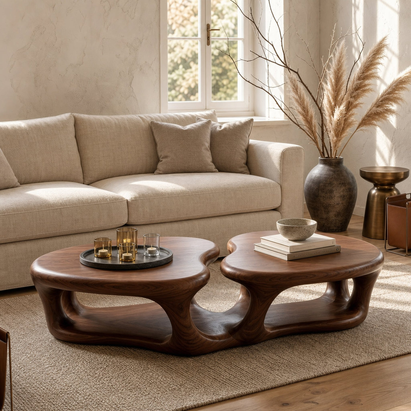 Sculptural Coffee Table With Open Wood Structure For Living Room Decor - product view 7