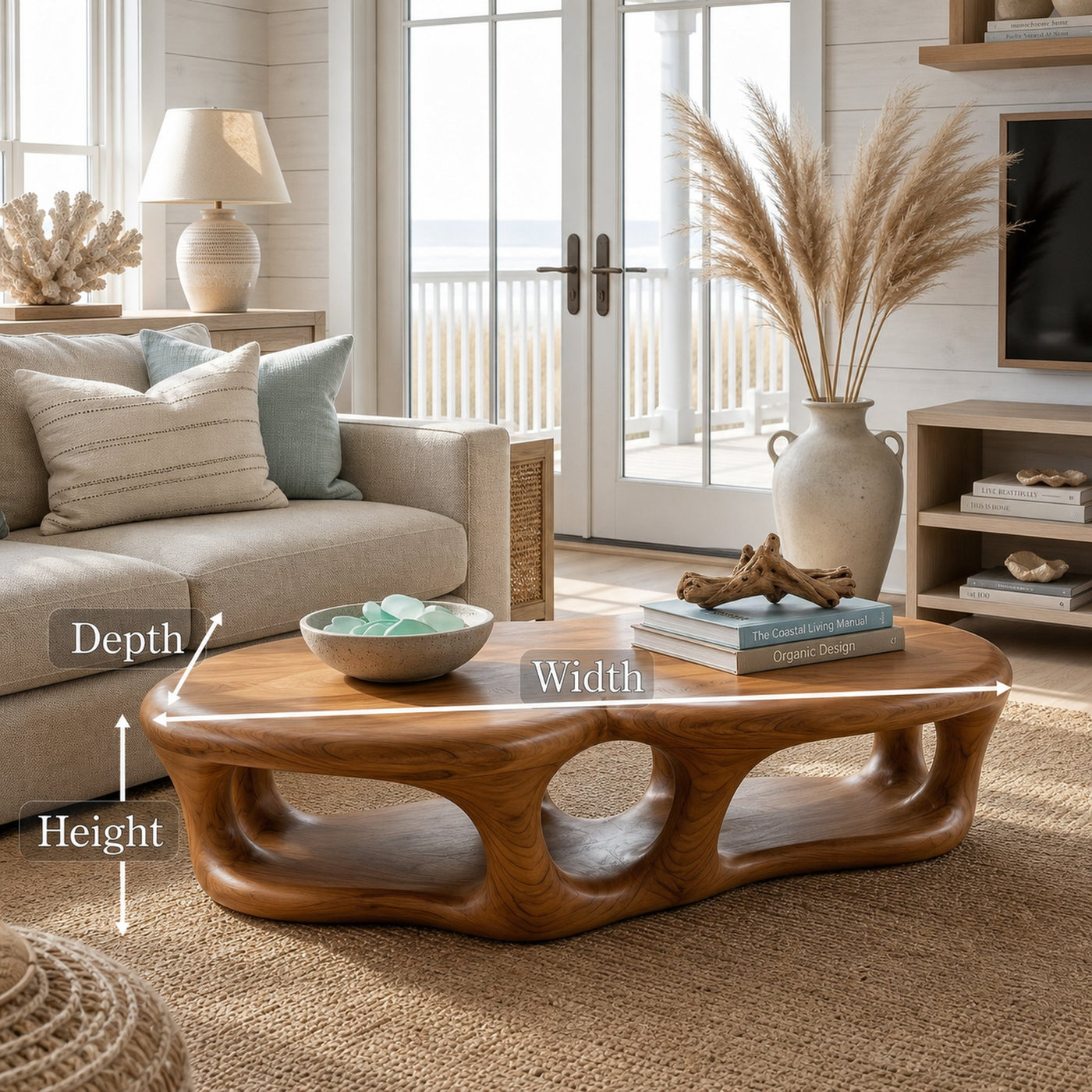 Sculptural Coffee Table With Open Wood Structure For Living Room Decor - product view 8